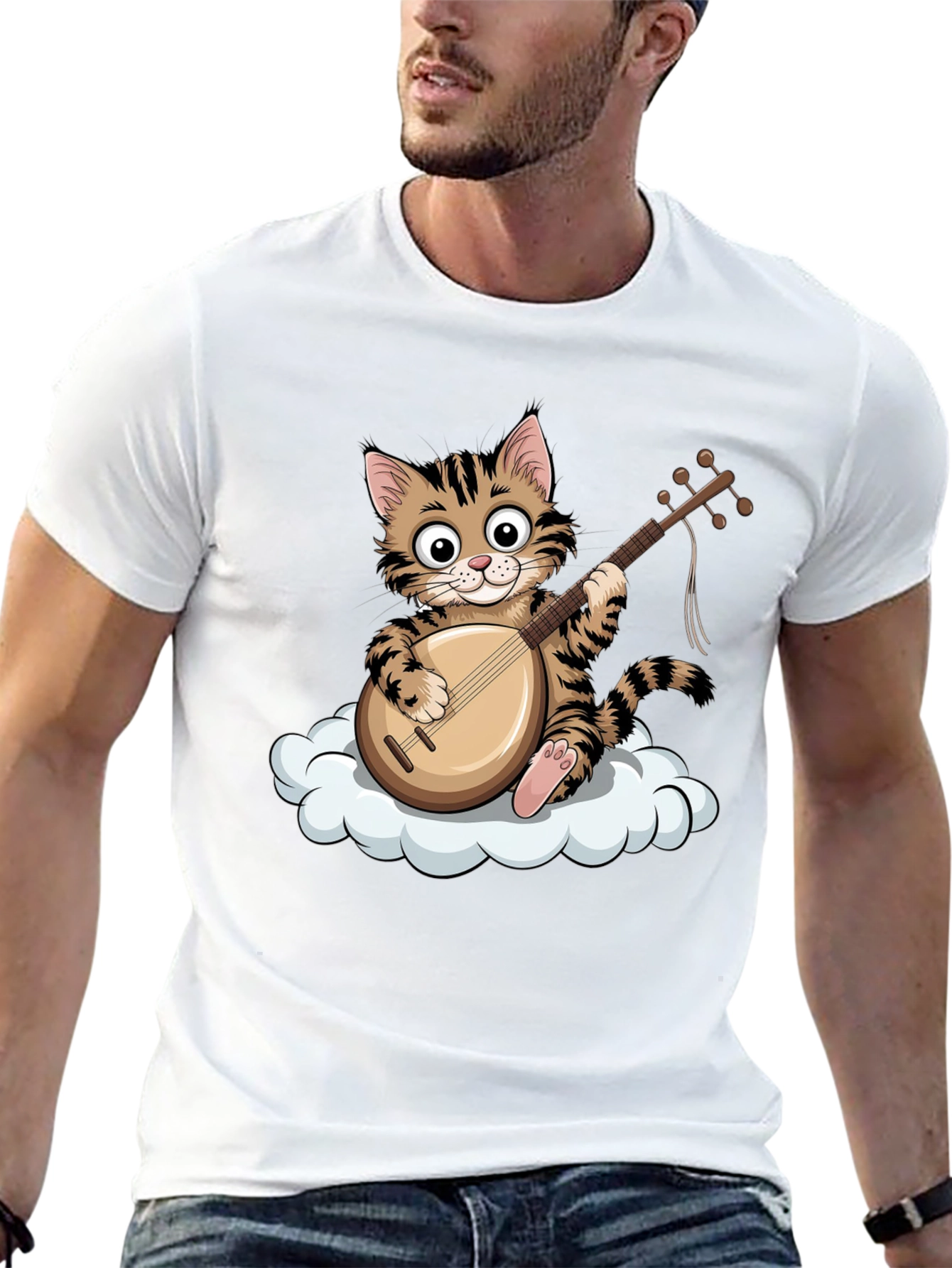 Cute Cat Playing Mandolin T-Shirt