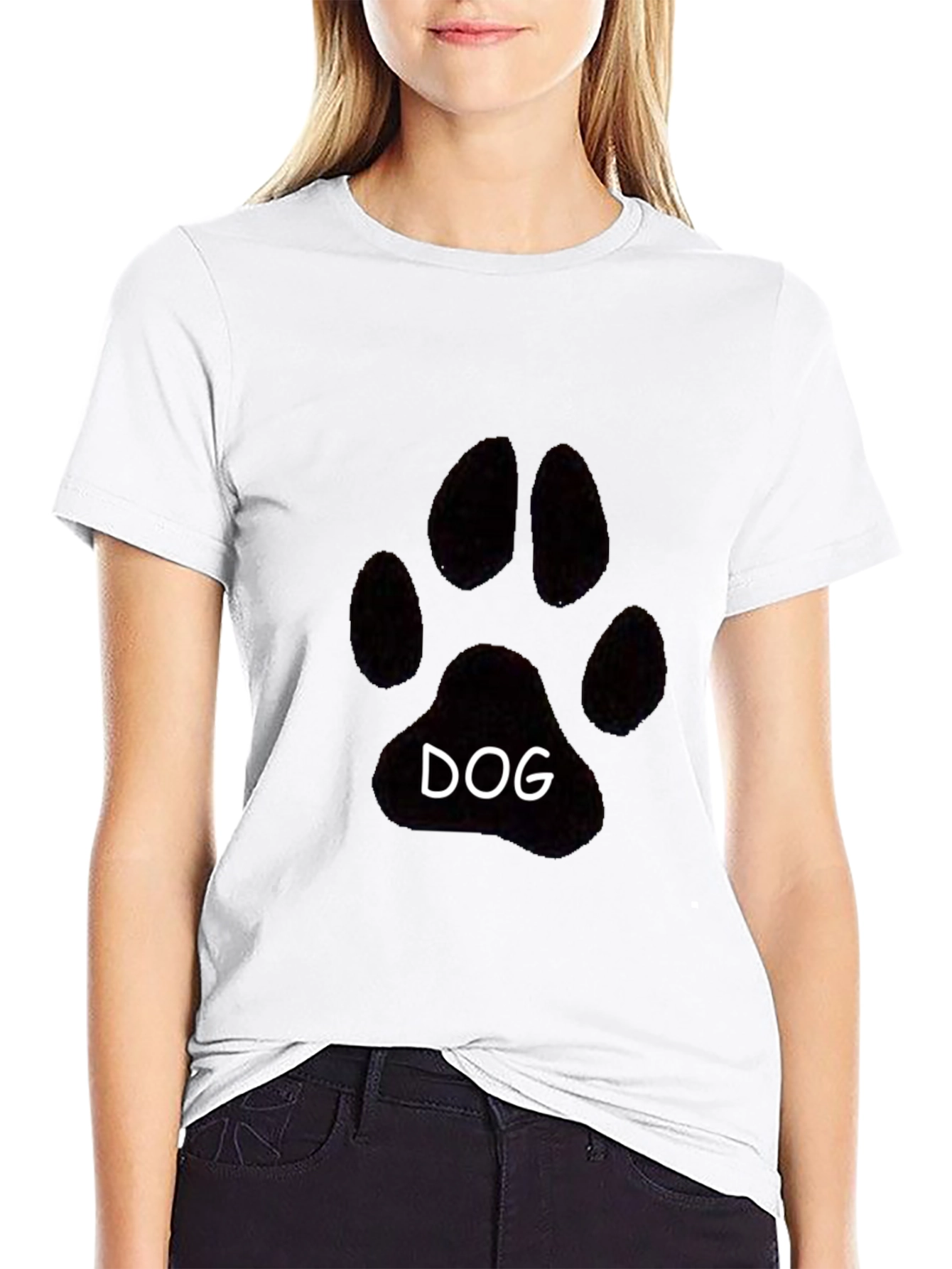 Dog Paw Print T-Shirt - Casual Black Tee