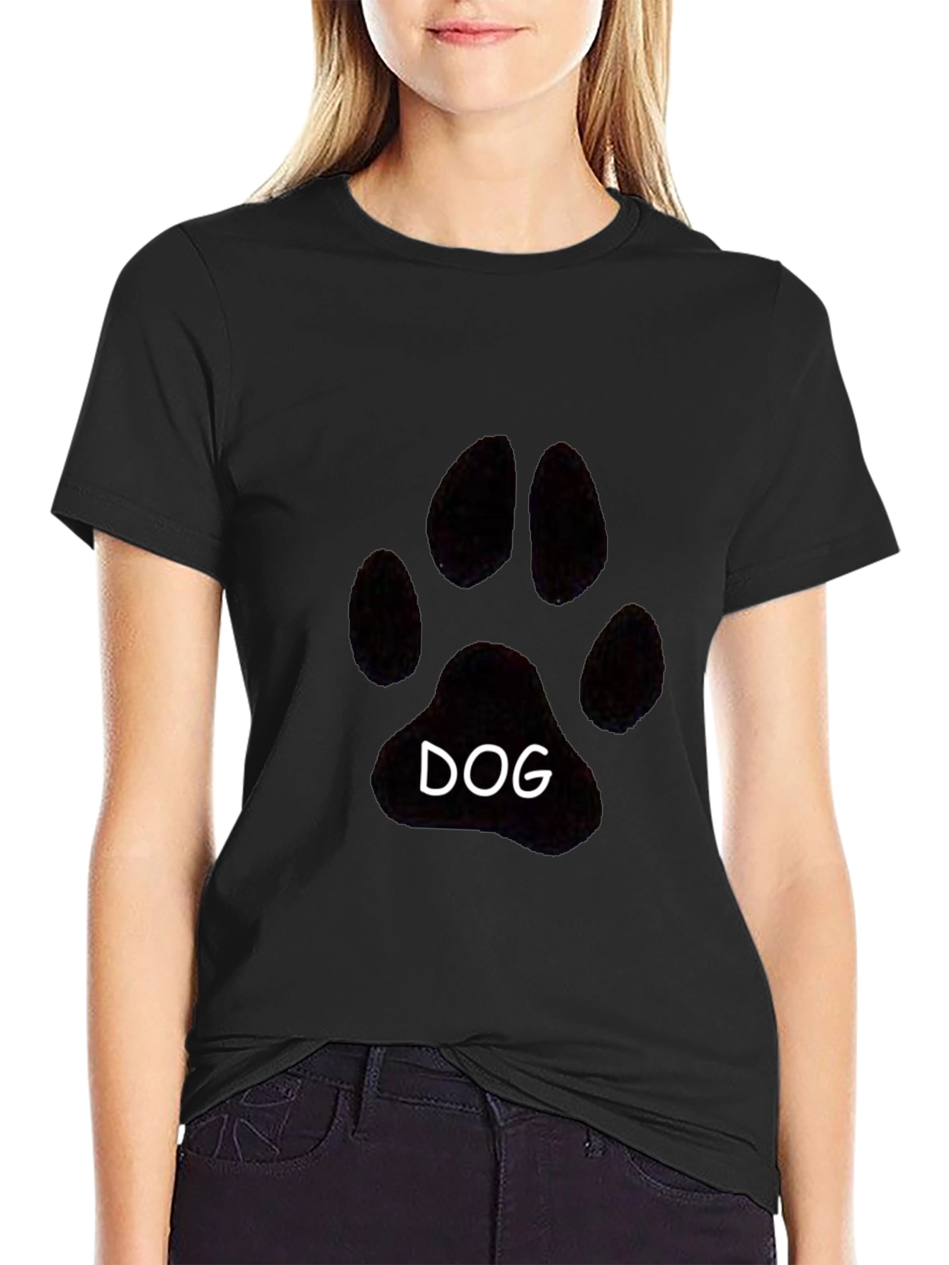 Dog Paw Print T-Shirt - Casual Black Tee