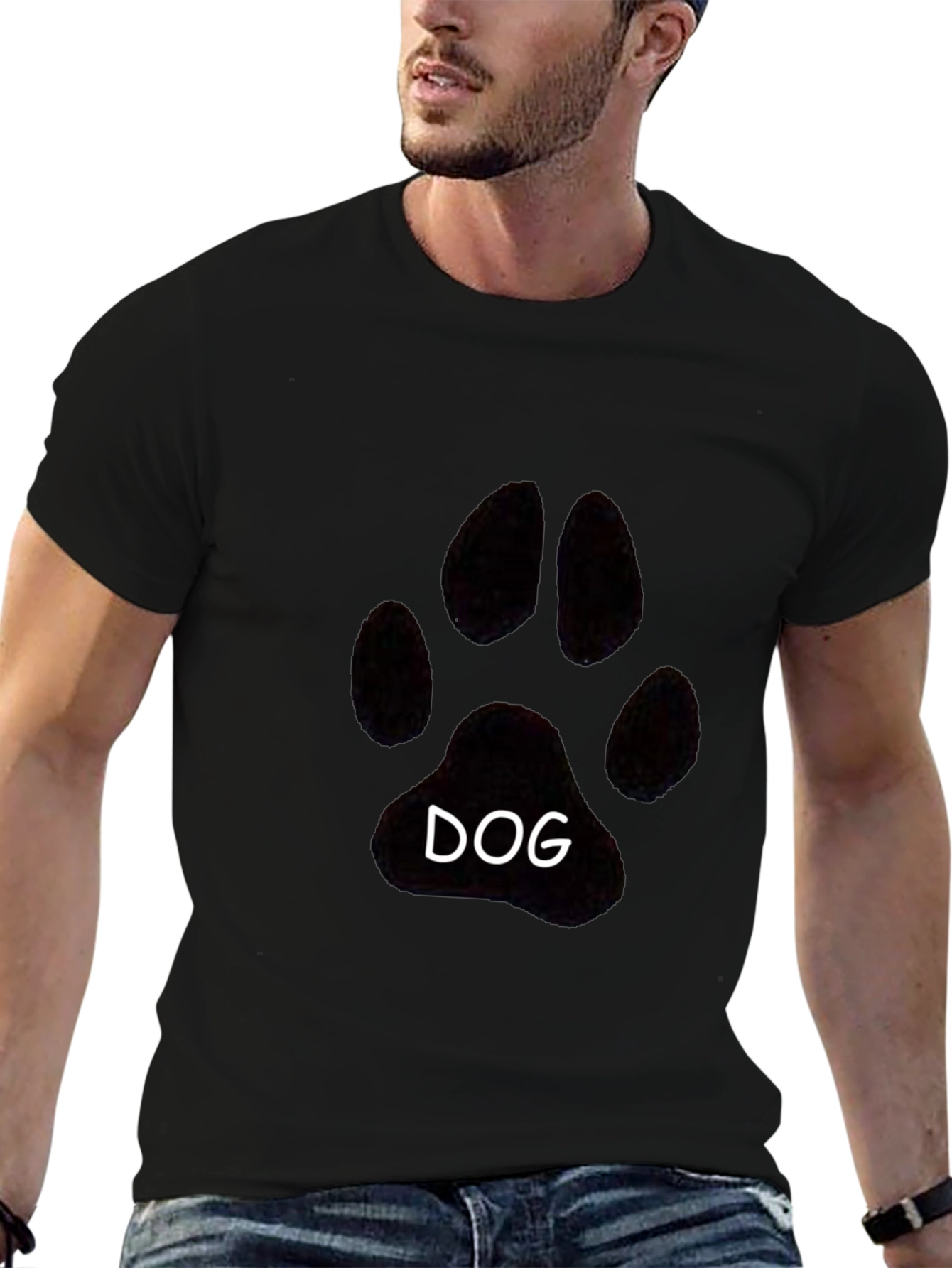 Dog Paw Print T-Shirt - Casual Black Tee