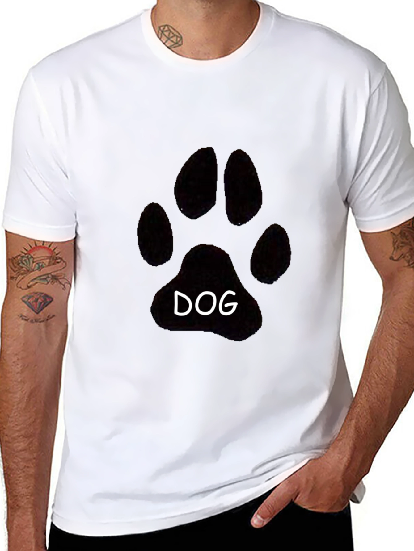 Dog Paw Print T-Shirt - Casual Black Tee