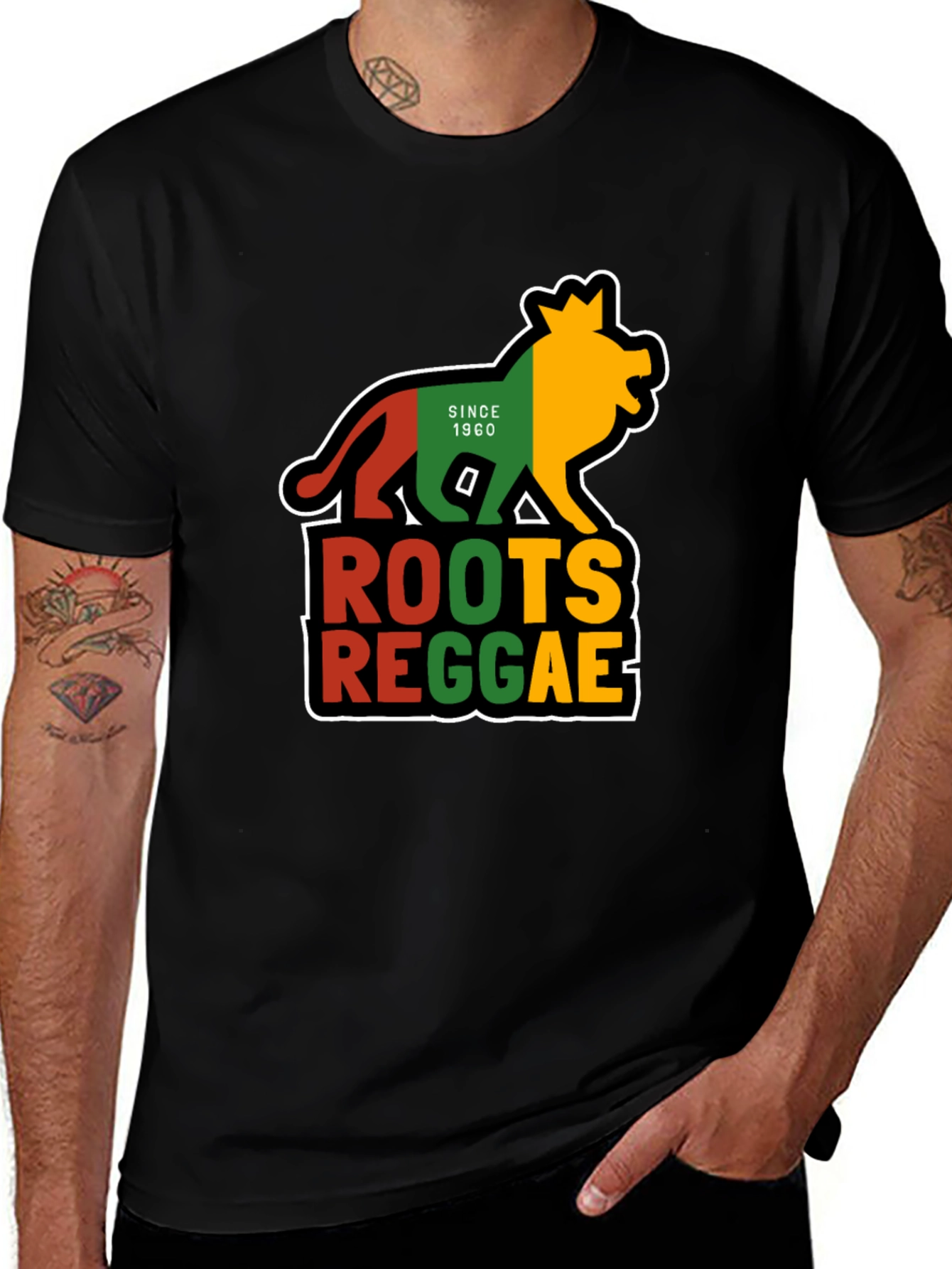 Roots Reggae Lion Graphic Tee - Black