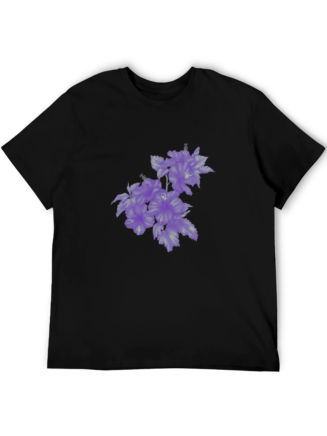 Black T-Shirt with Purple Floral Print