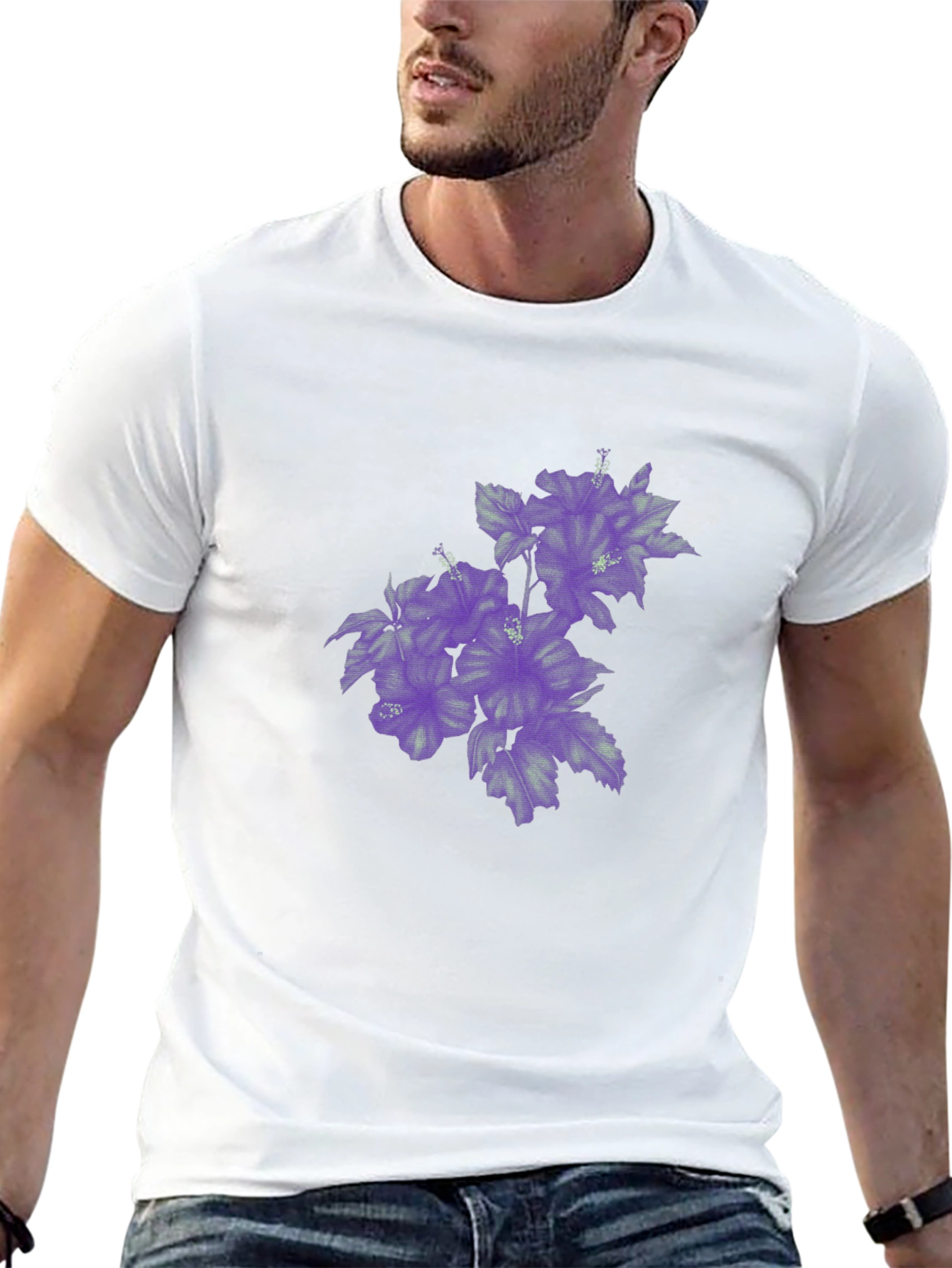 Black T-Shirt with Purple Floral Print