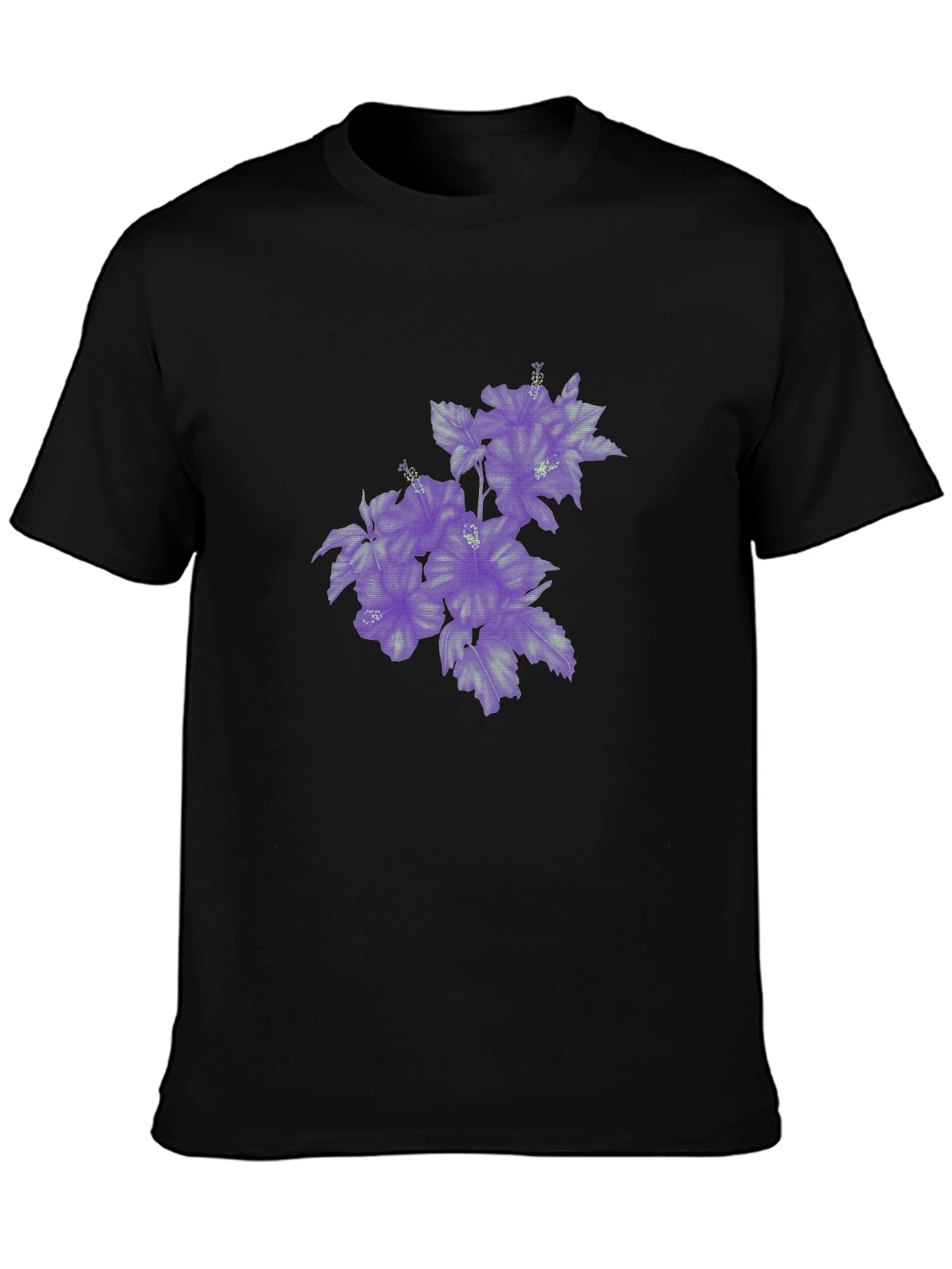 Black T-Shirt with Purple Floral Print