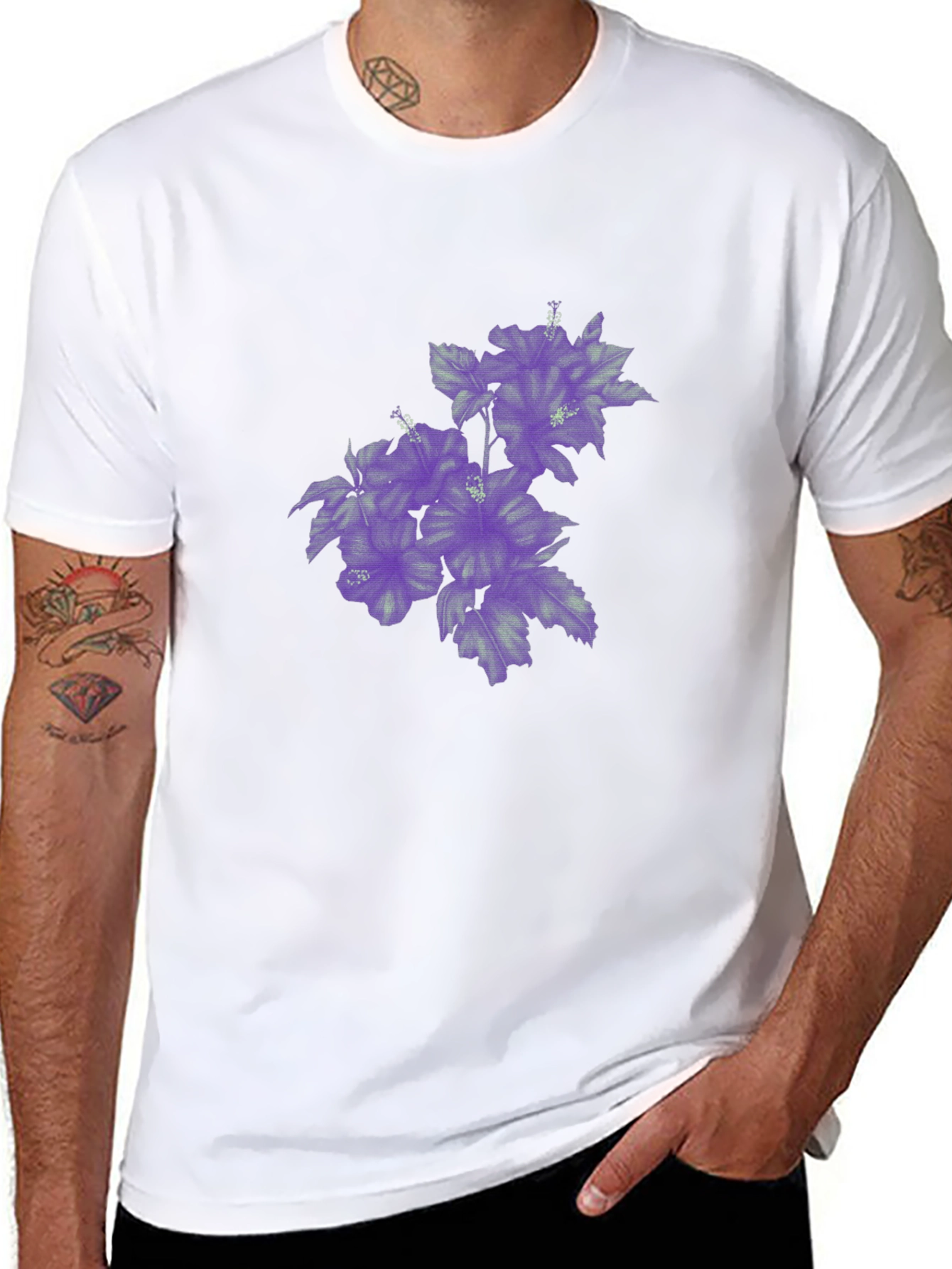 Black T-Shirt with Purple Floral Print