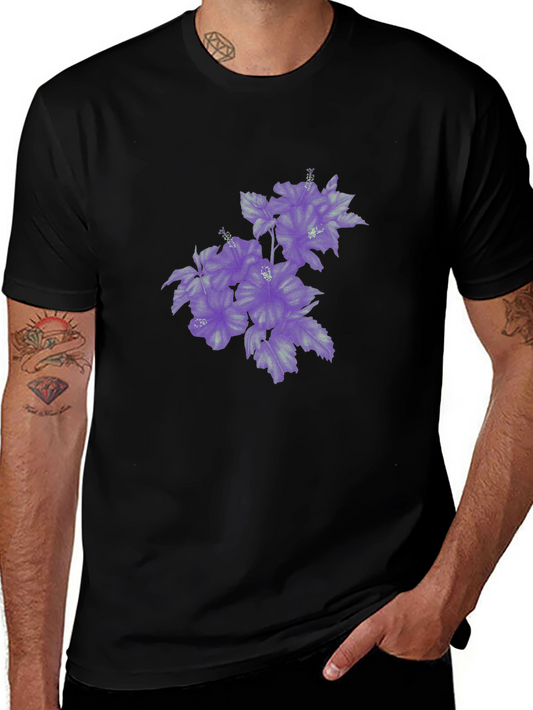 Black T-Shirt with Purple Floral Print