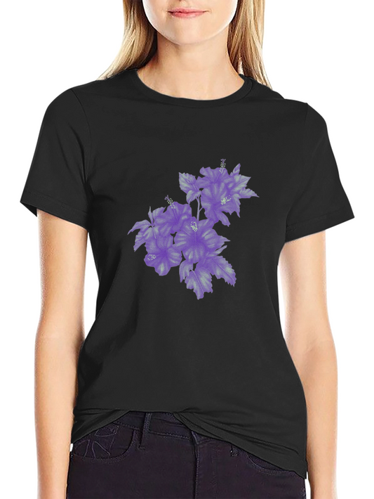 Black T-Shirt with Purple Floral Print