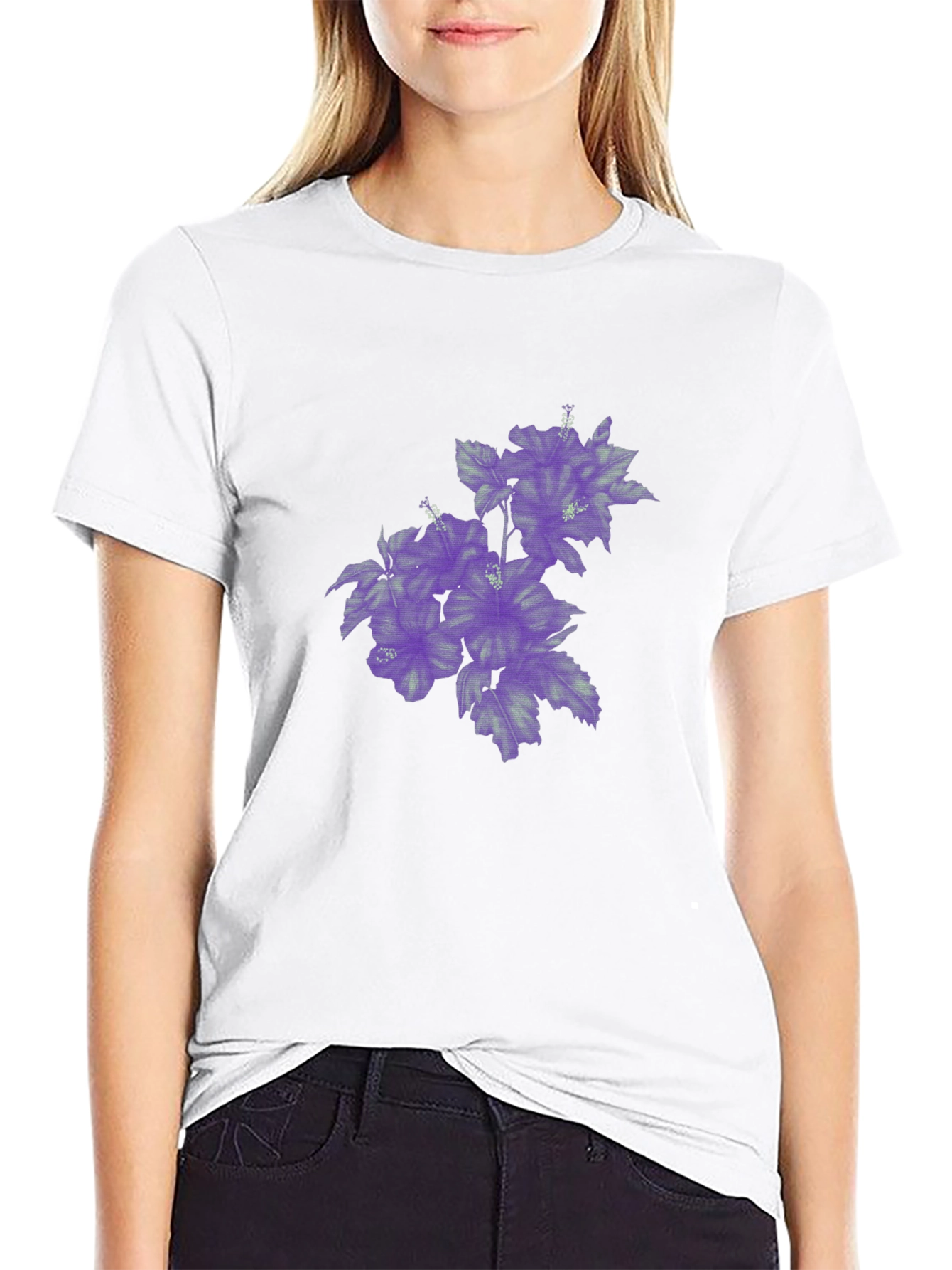 Black T-Shirt with Purple Floral Print