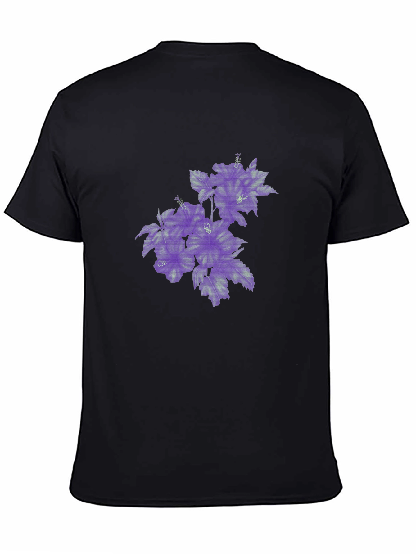 Black T-Shirt with Purple Floral Print