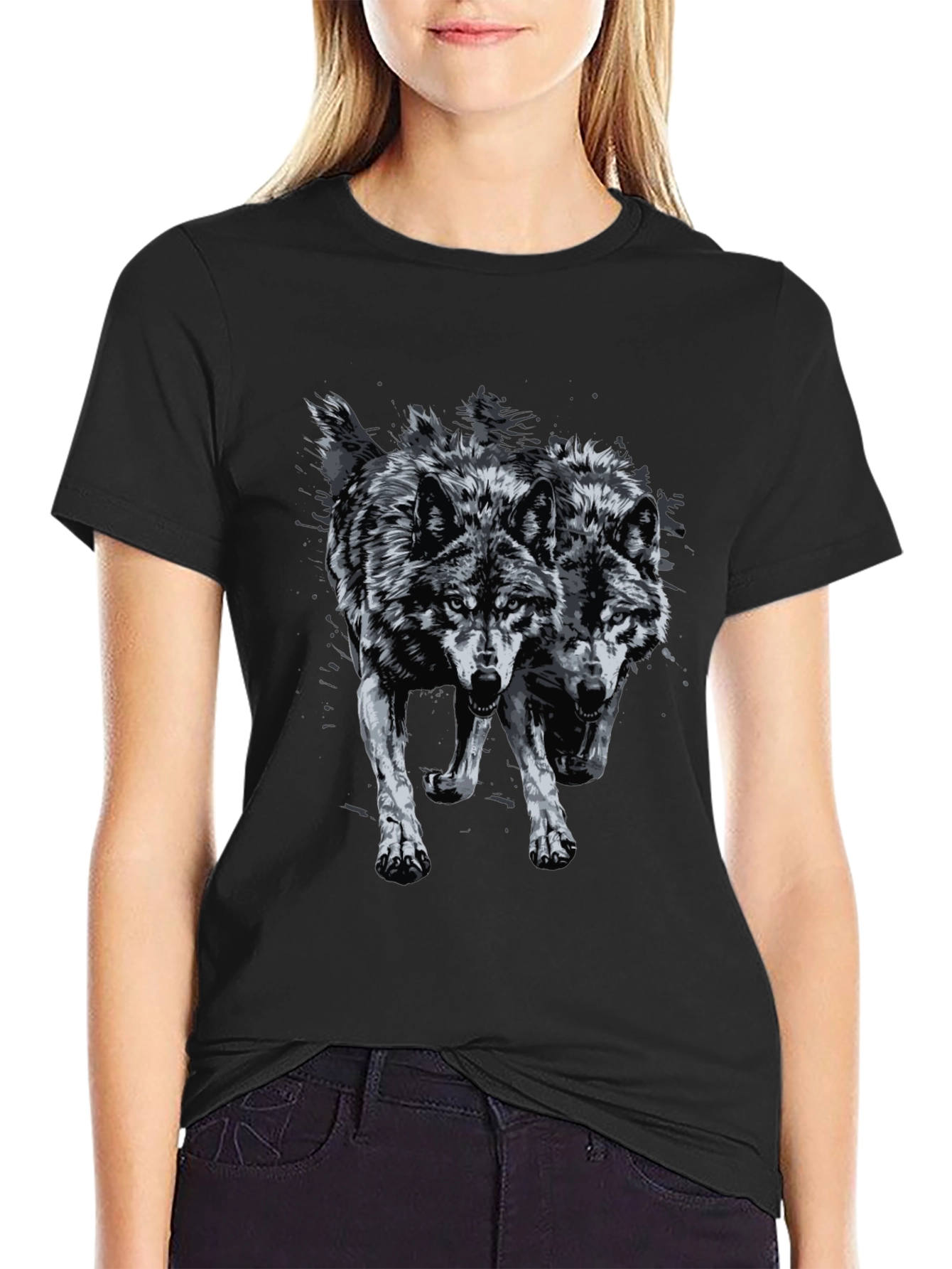 Two Wolves Graphic Print Tee