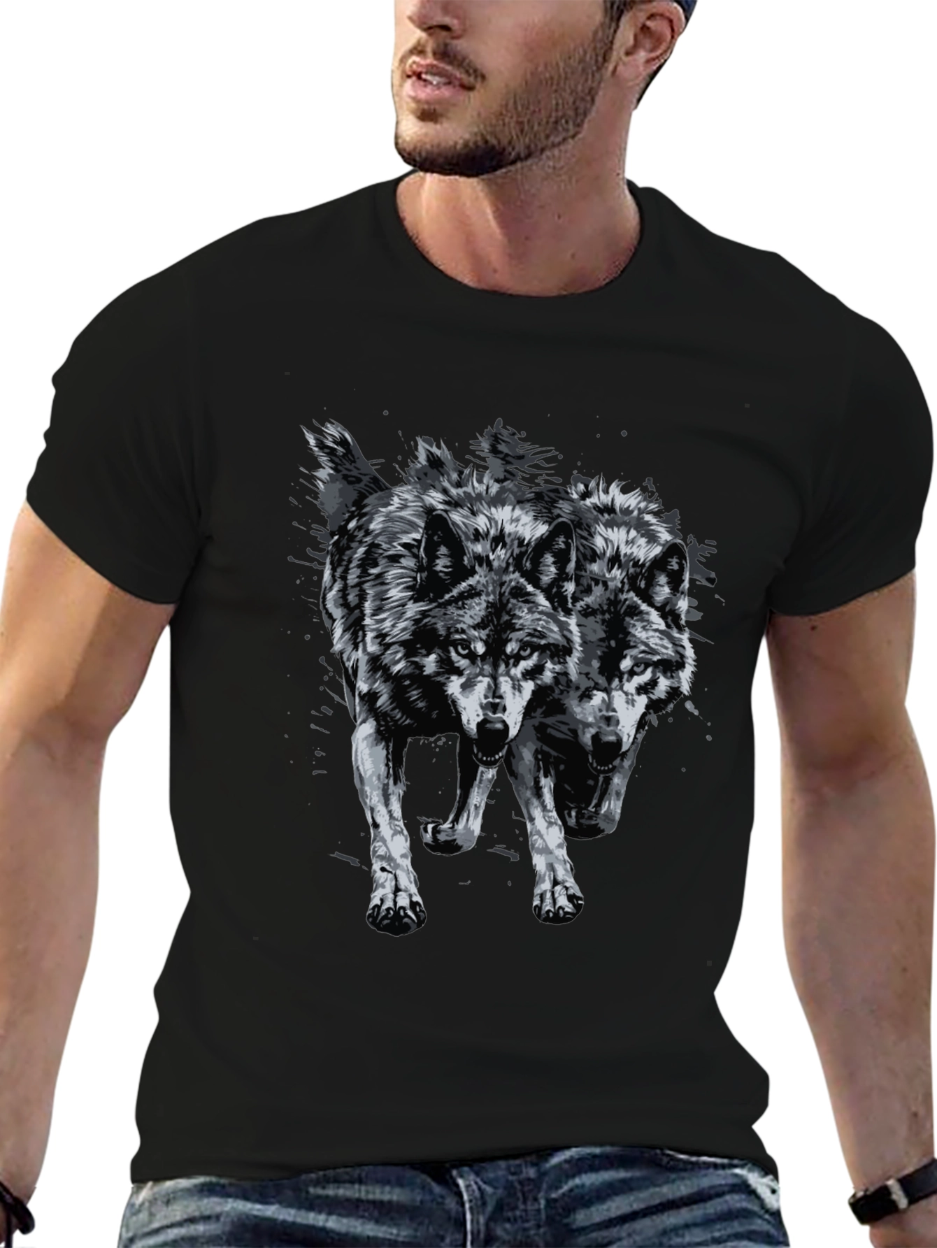 Two Wolves Graphic Print Tee