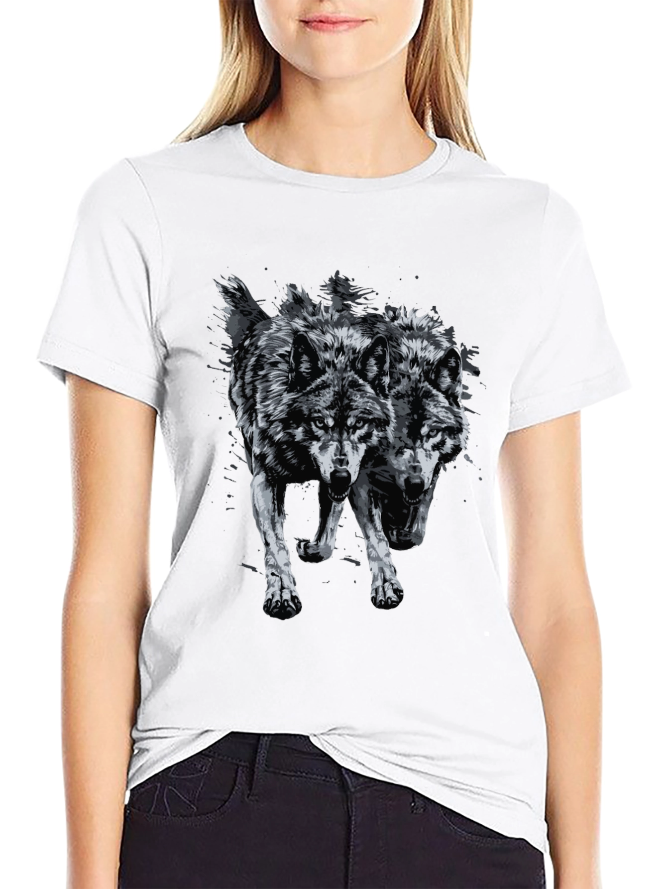 Two Wolves Graphic Print Tee