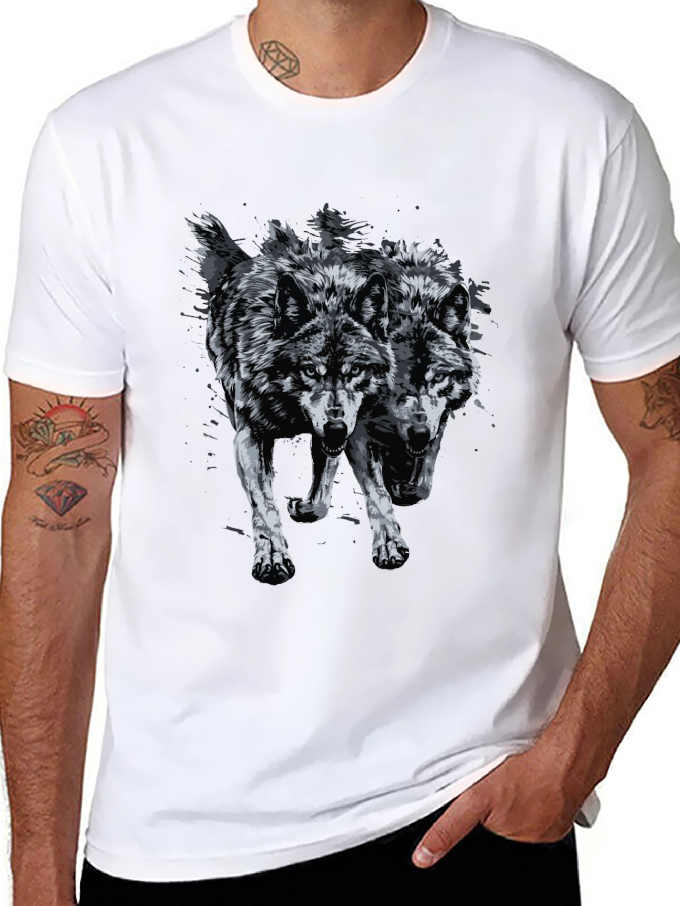 Two Wolves Graphic Print Tee