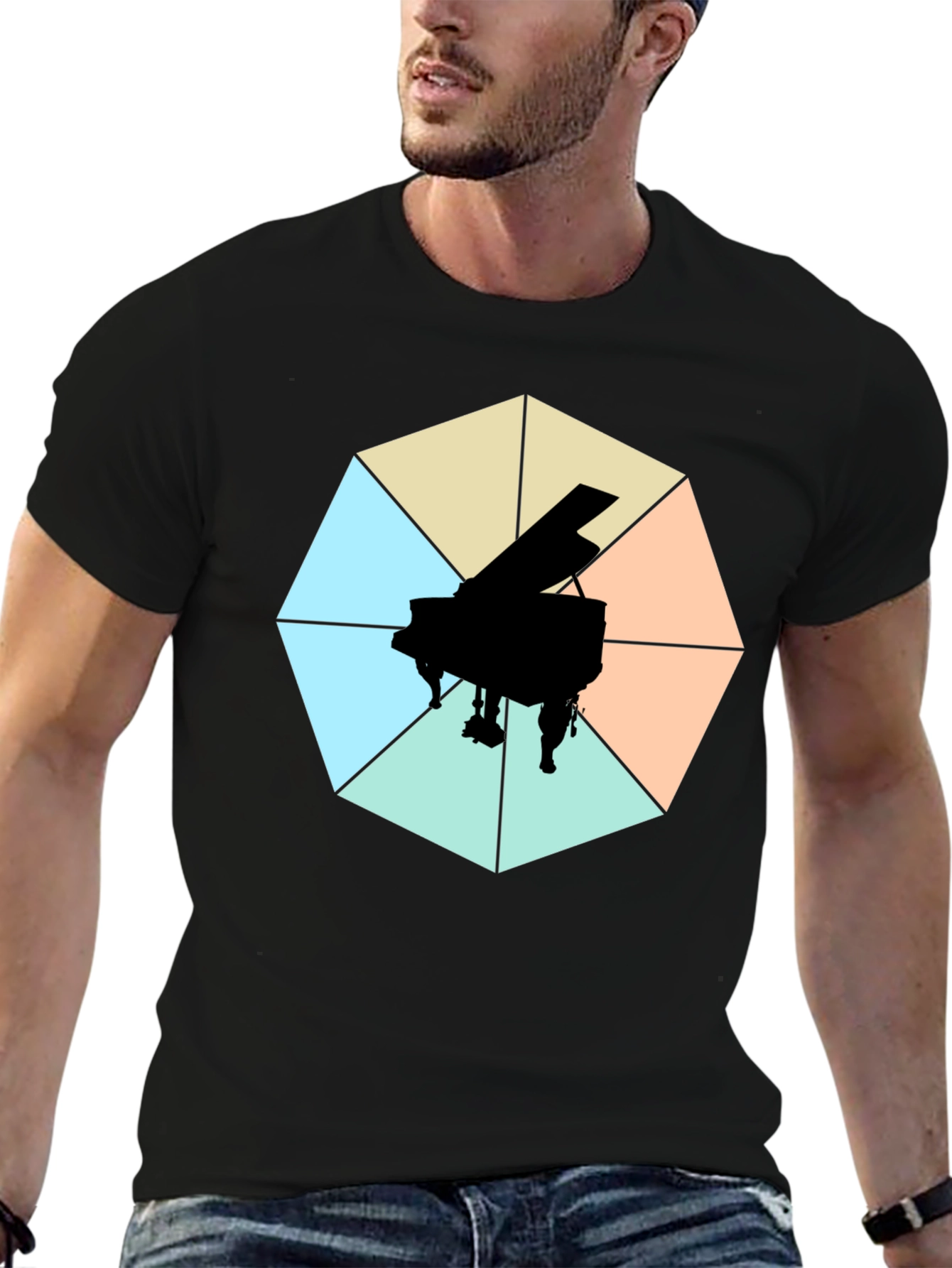 Geometric Piano Graphic Tee - Modern Musical Style