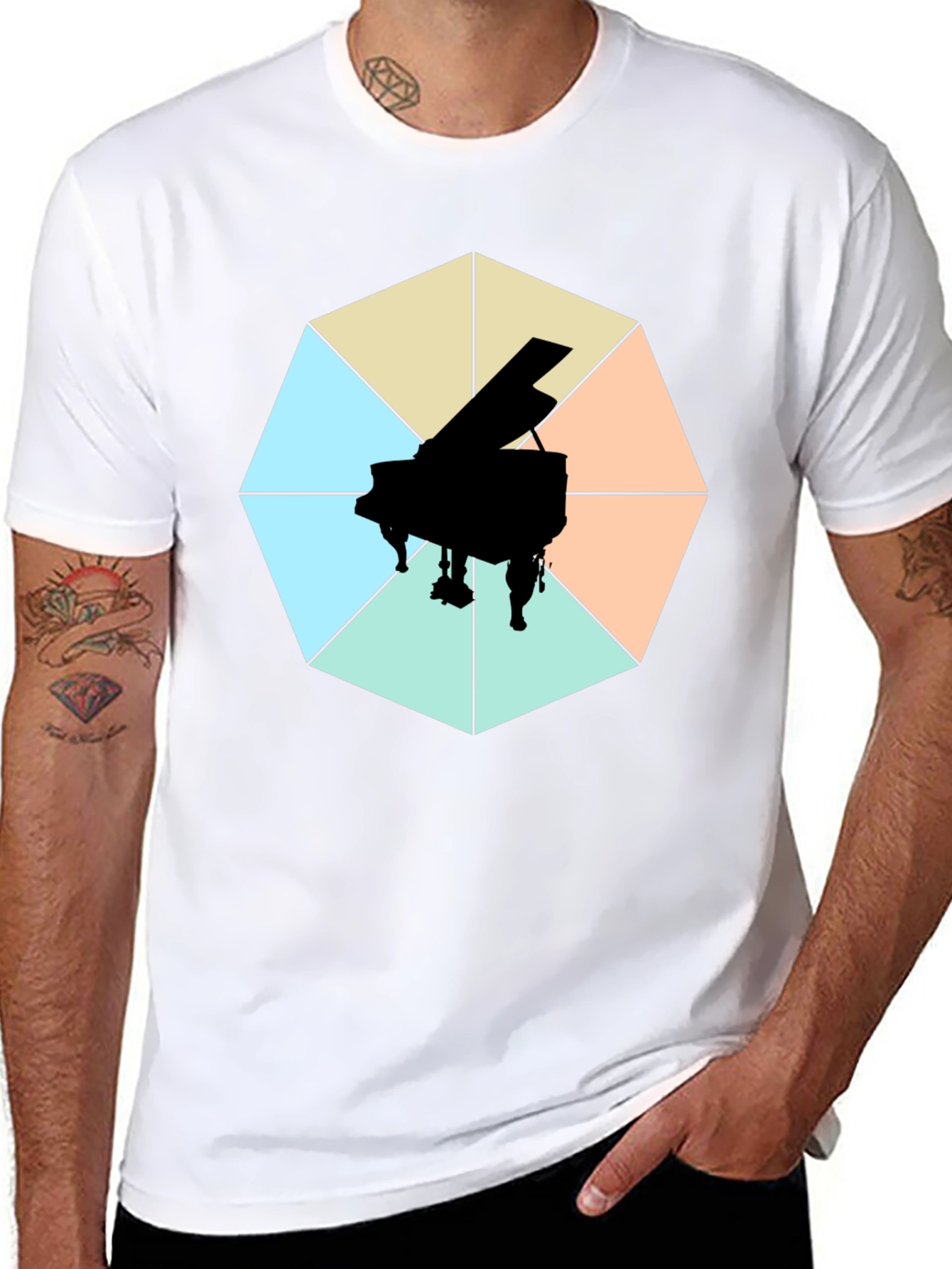 Geometric Piano Graphic Tee - Modern Musical Style