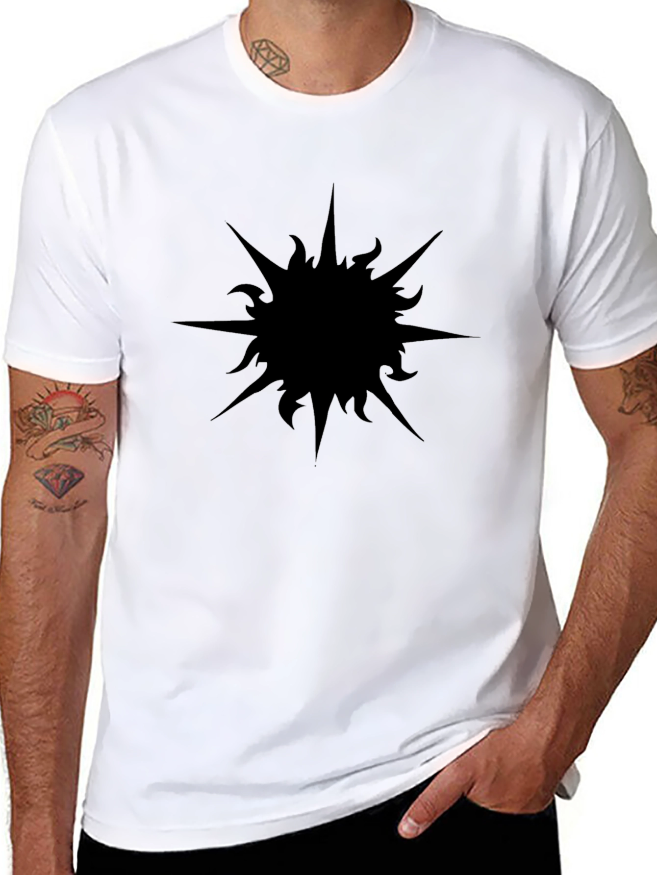 Mens Black Graphic T-Shirt - Abstract Sun Design