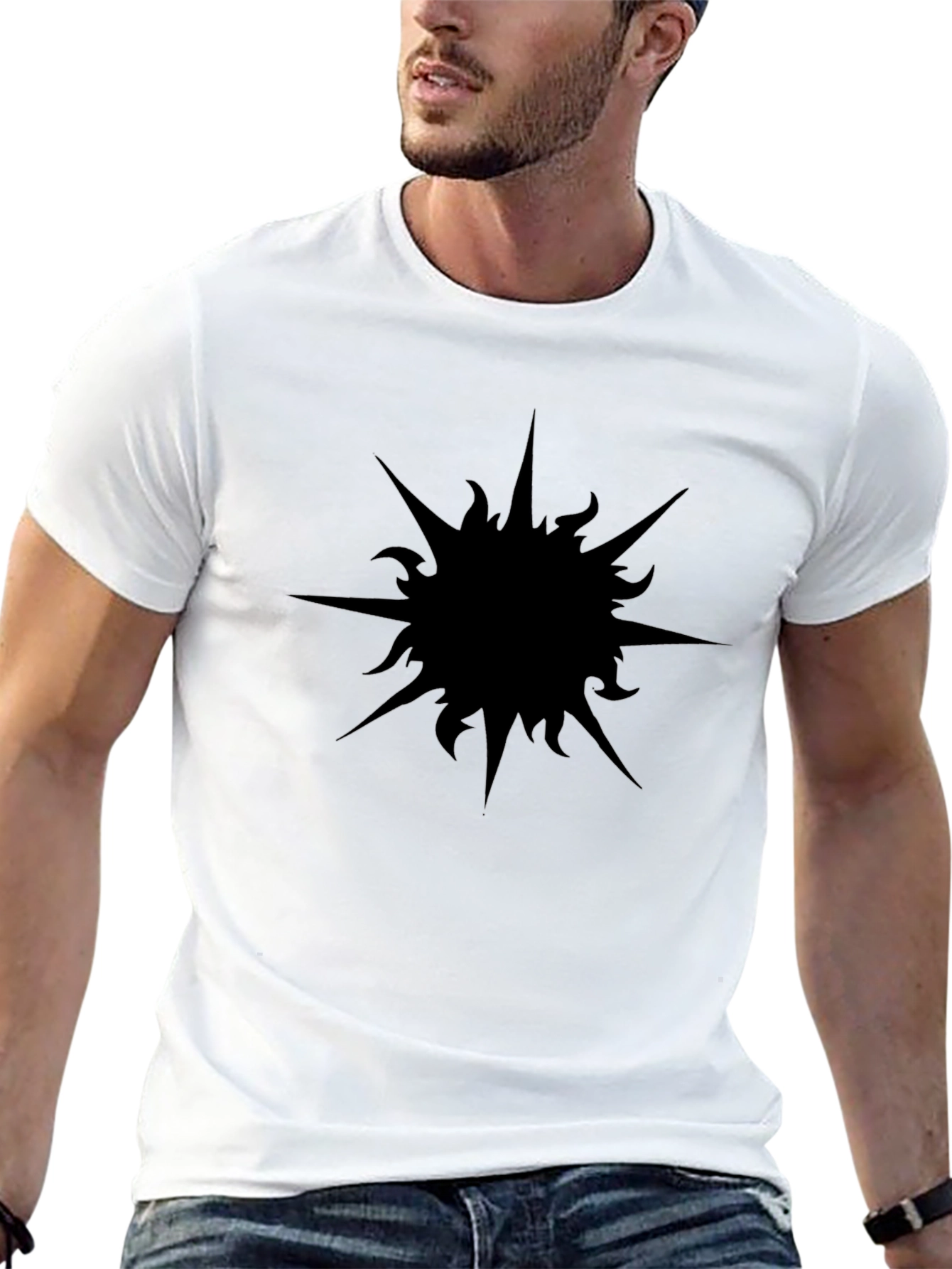 Mens Black Graphic T-Shirt - Abstract Sun Design