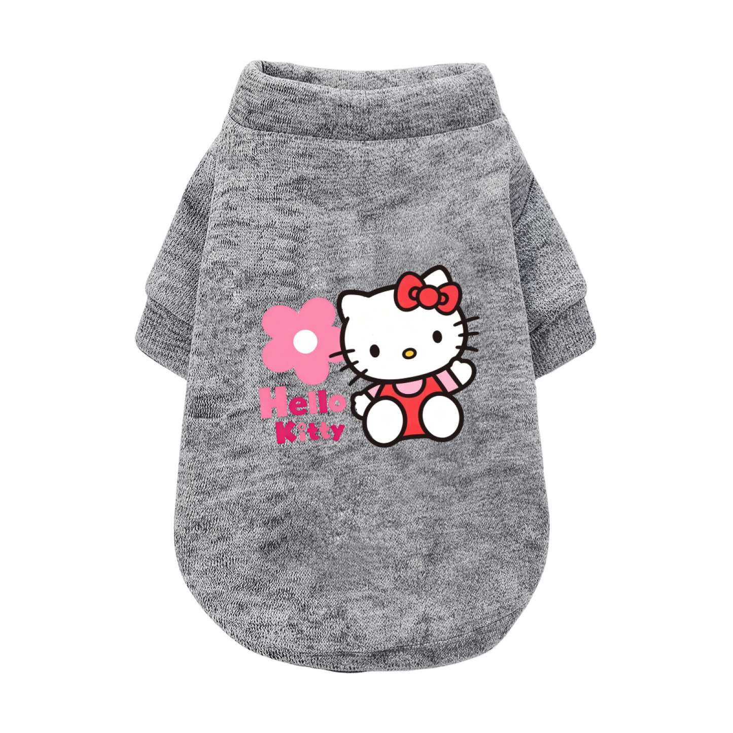 Cute Hello Kitty Floral Pet Cardigan Sweater, Soft Heather Gray Kitten Puppy Clothes