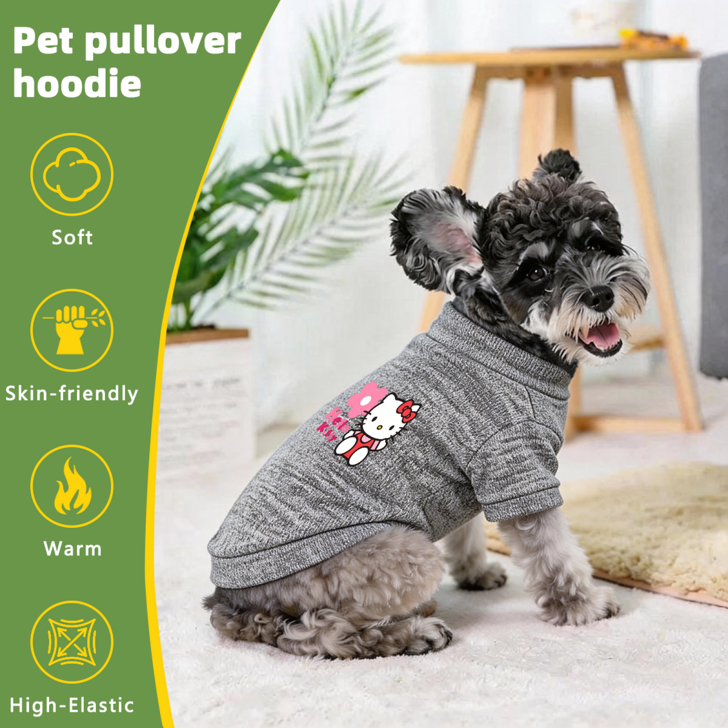 Cute Hello Kitty Floral Pet Cardigan Sweater, Soft Heather Gray Kitten Puppy Clothes