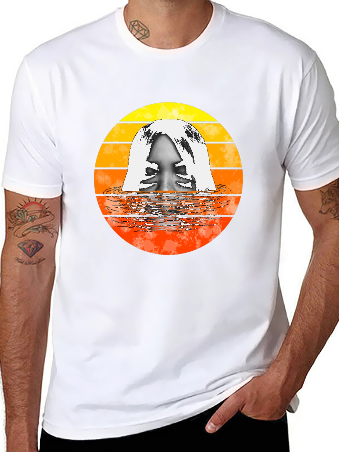 Retro Sunset Woman in Water Graphic T-Shirt