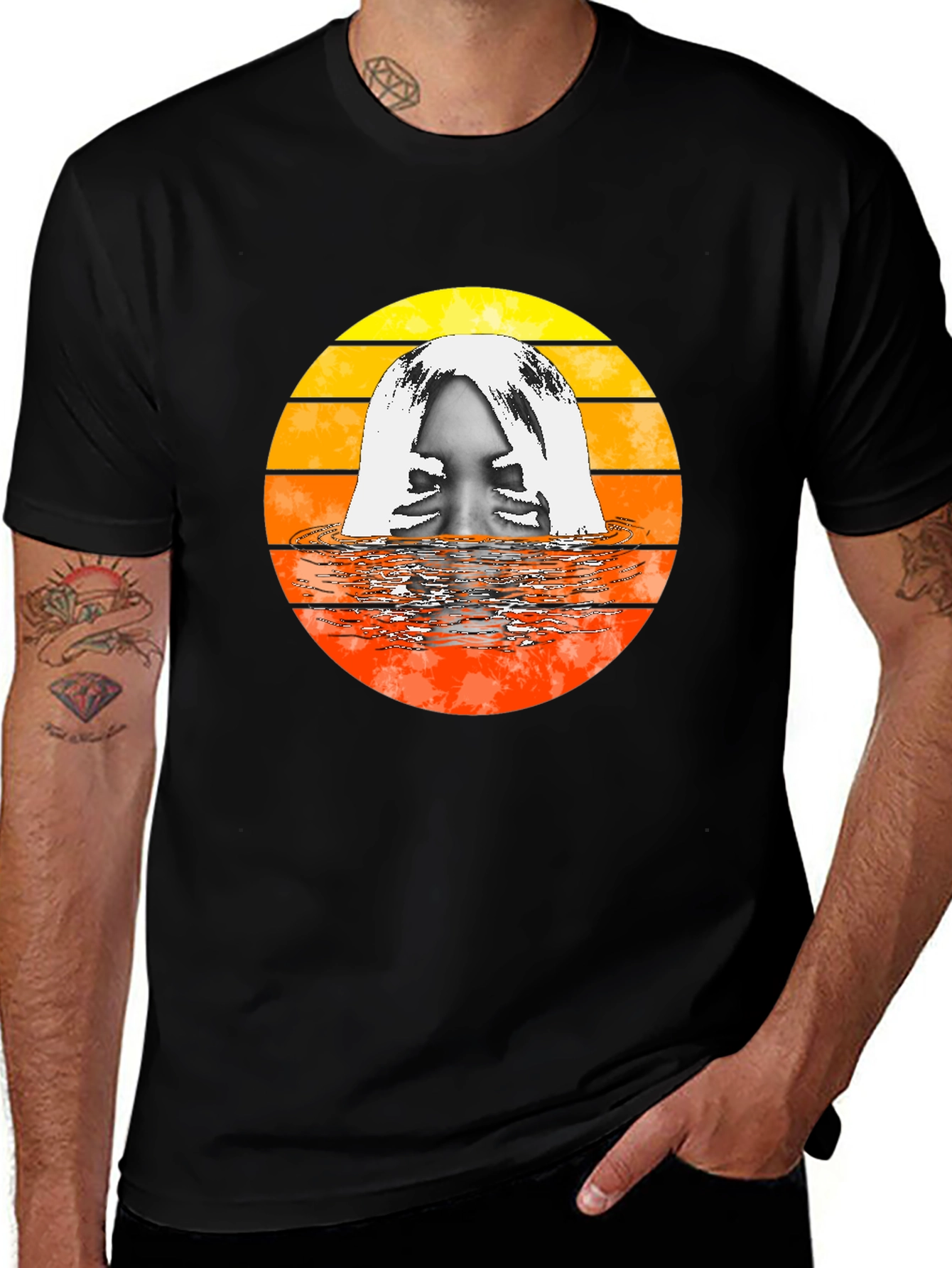 Retro Sunset Woman in Water Graphic T-Shirt