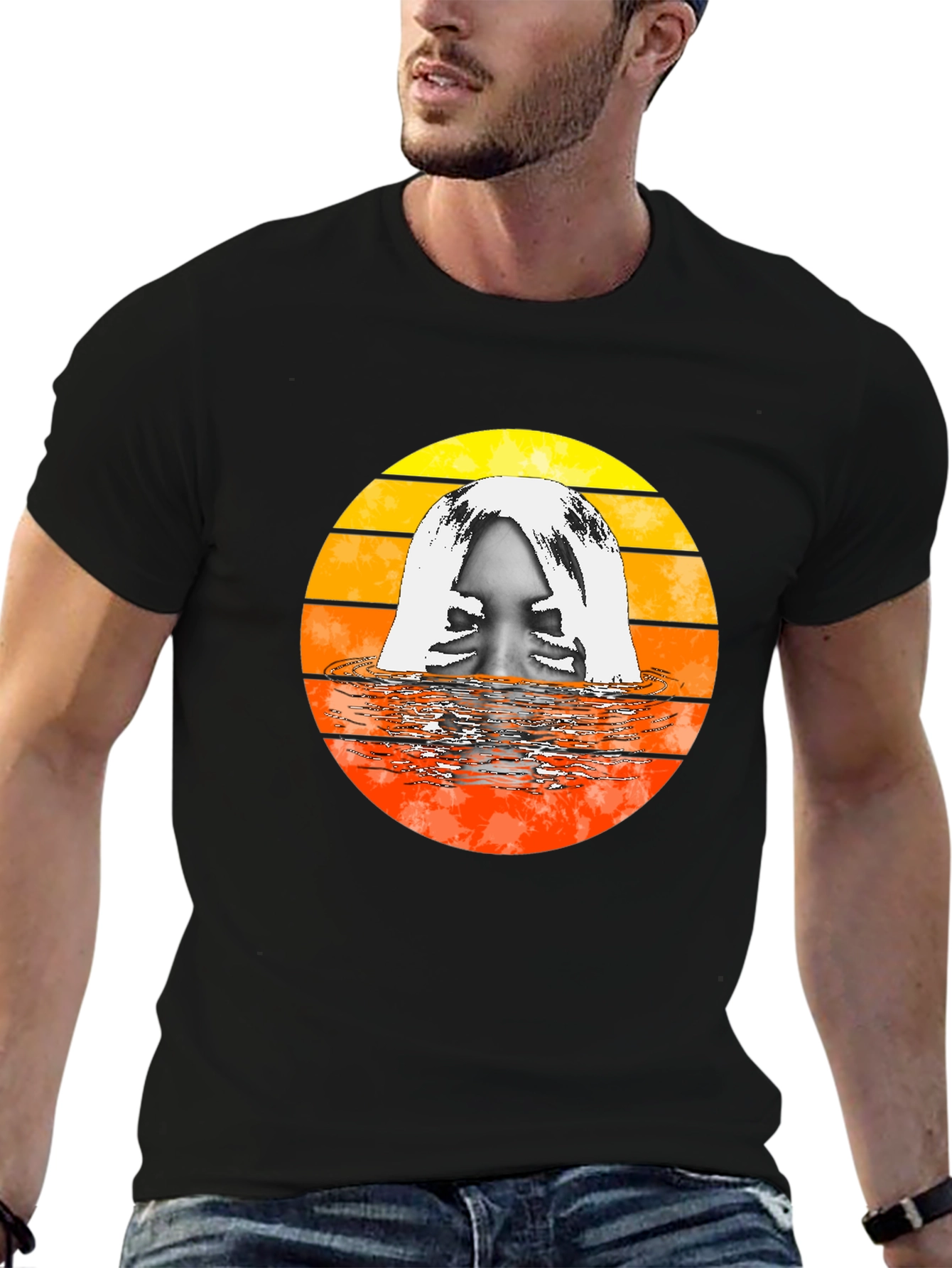 Retro Sunset Woman in Water Graphic T-Shirt