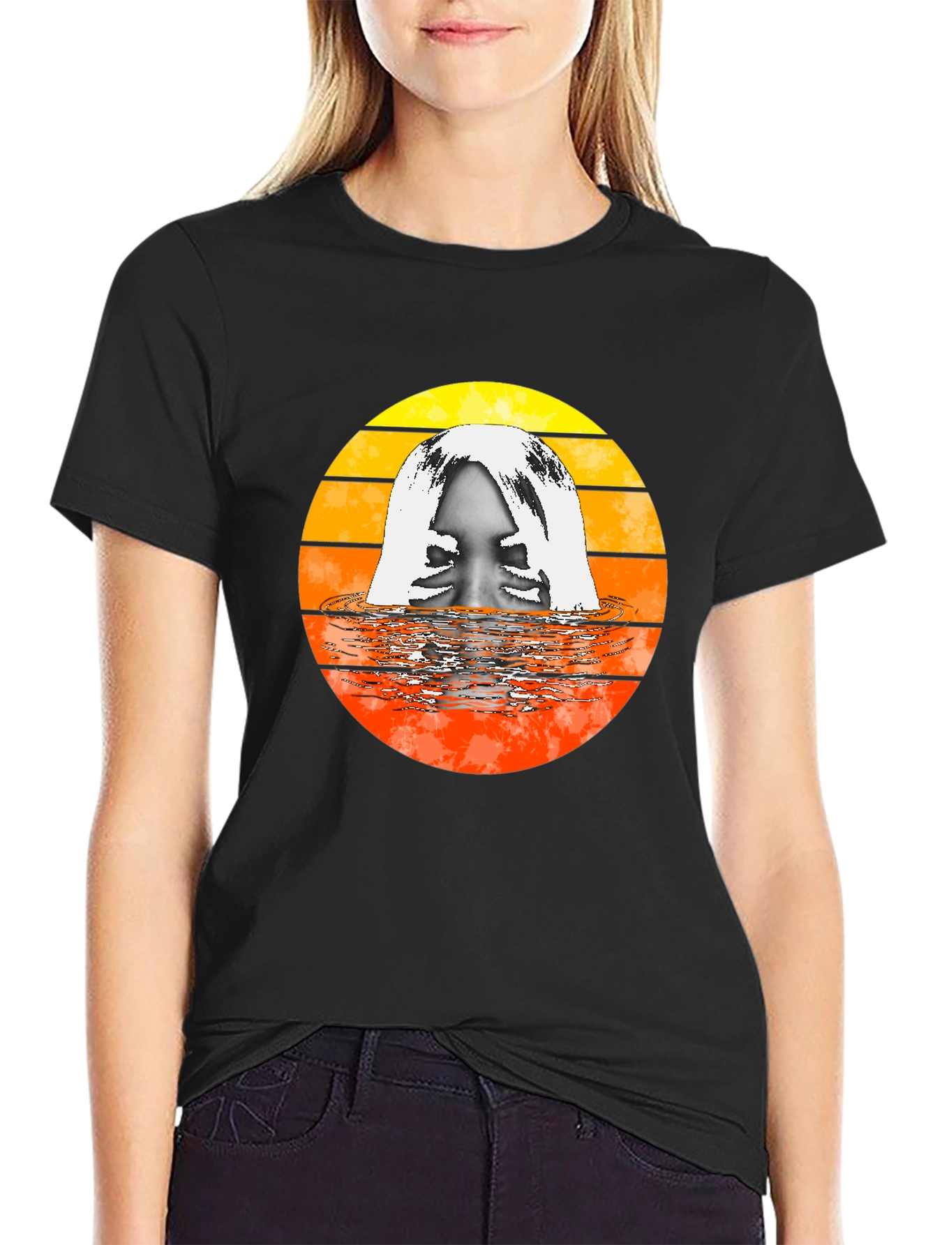 Retro Sunset Woman in Water Graphic T-Shirt