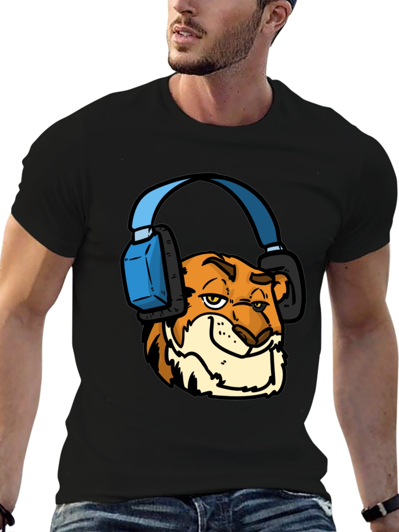 Cool Tiger Headphone Tee - Mens Black T-Shirt