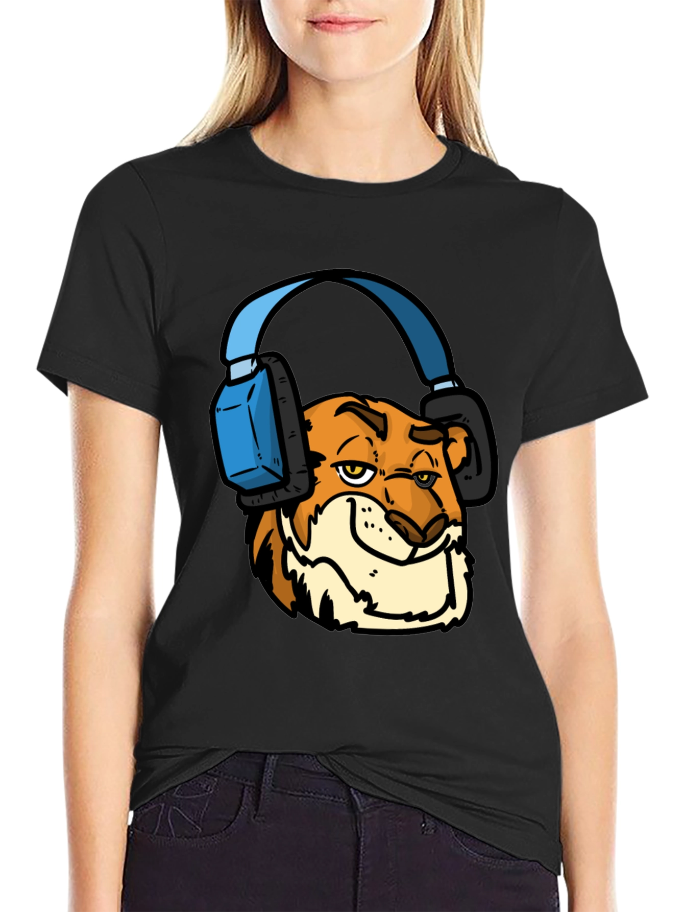 Cool Tiger Headphone Tee - Mens Black T-Shirt