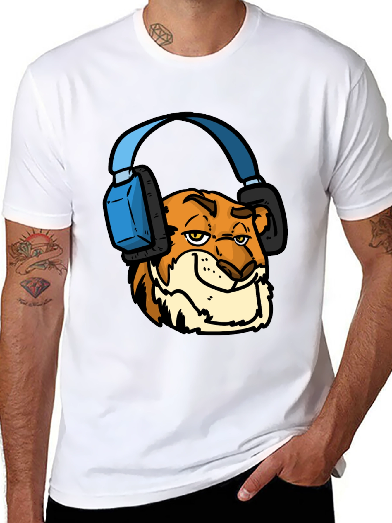 Cool Tiger Headphone Tee - Mens Black T-Shirt