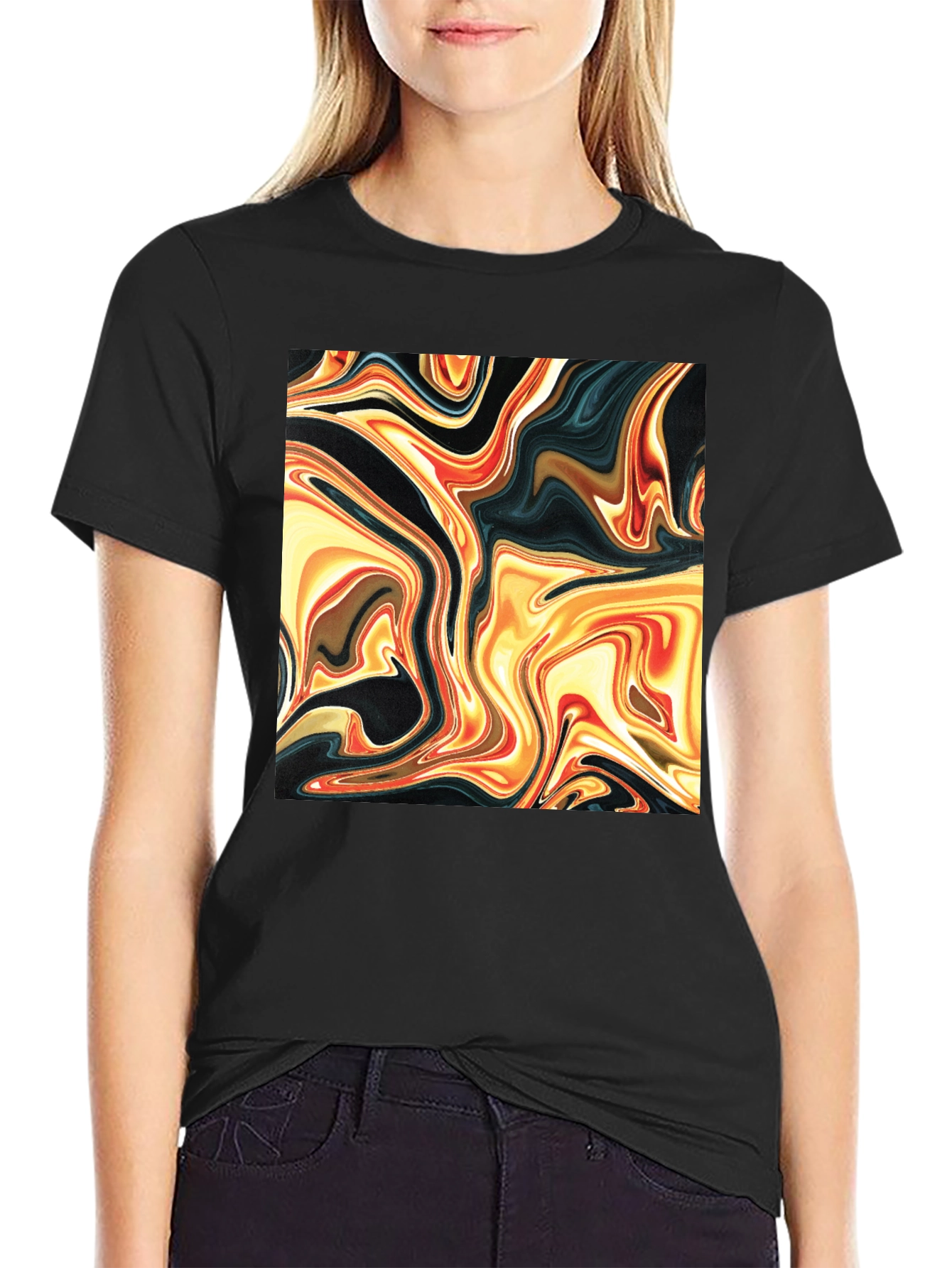 Abstract Swirl Print Black T-Shirt