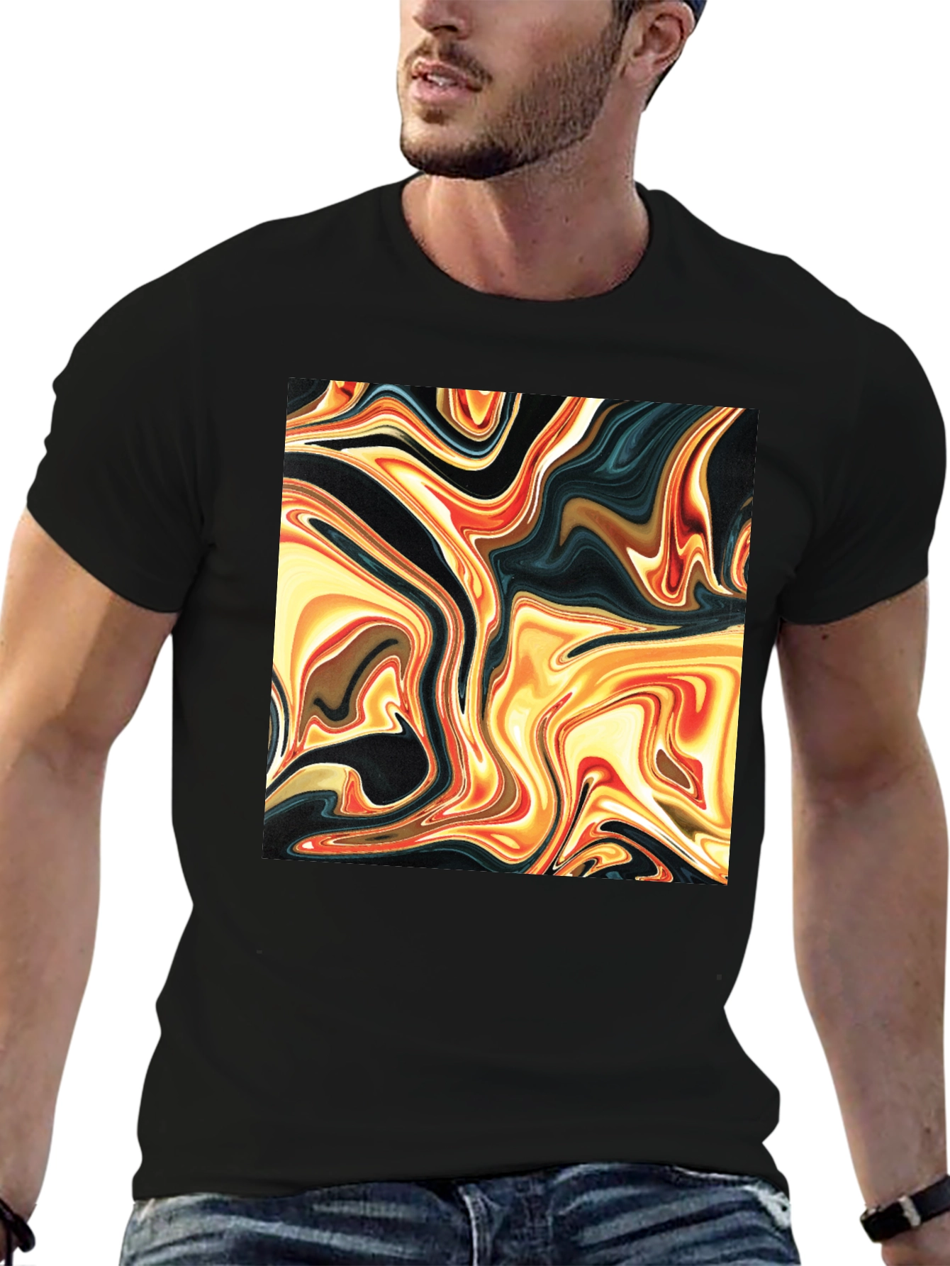 Abstract Swirl Print Black T-Shirt