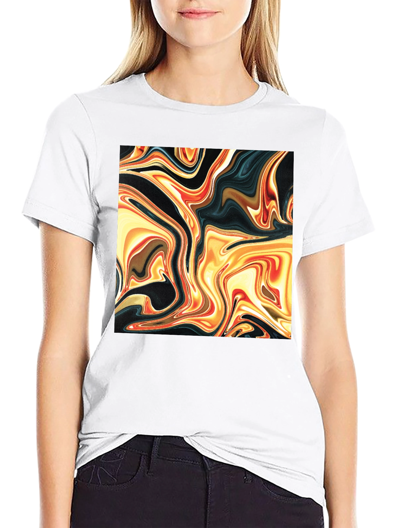 Abstract Swirl Print Black T-Shirt