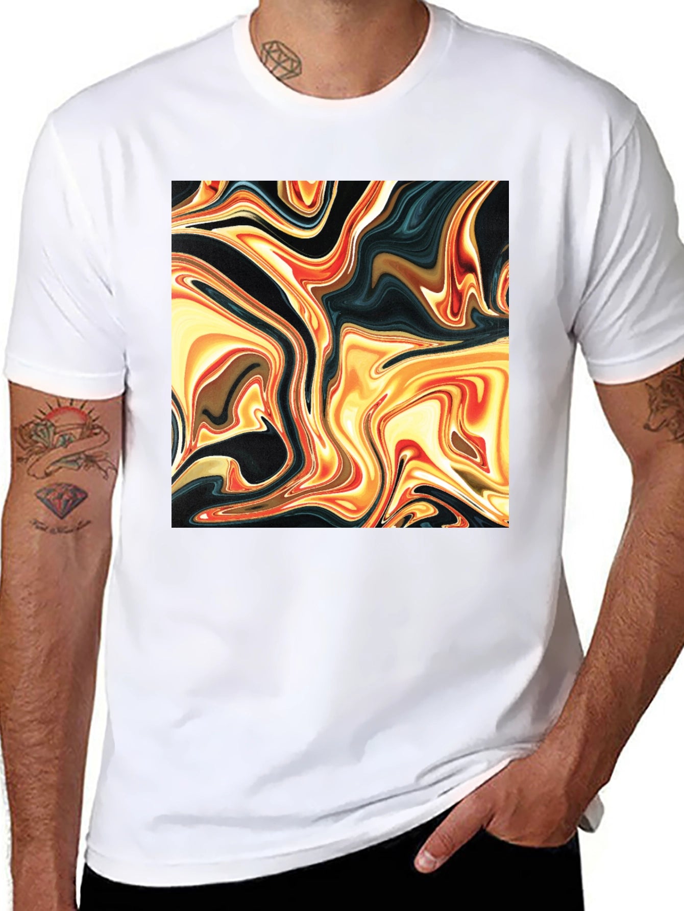Abstract Swirl Print Black T-Shirt