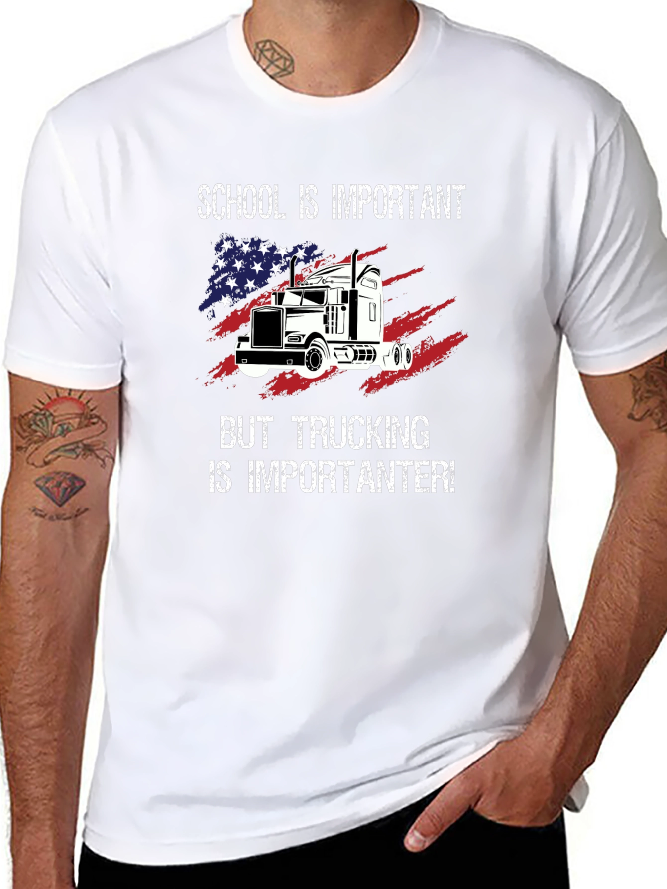Trucker T-Shirt: School vs. Trucking Humor Tee