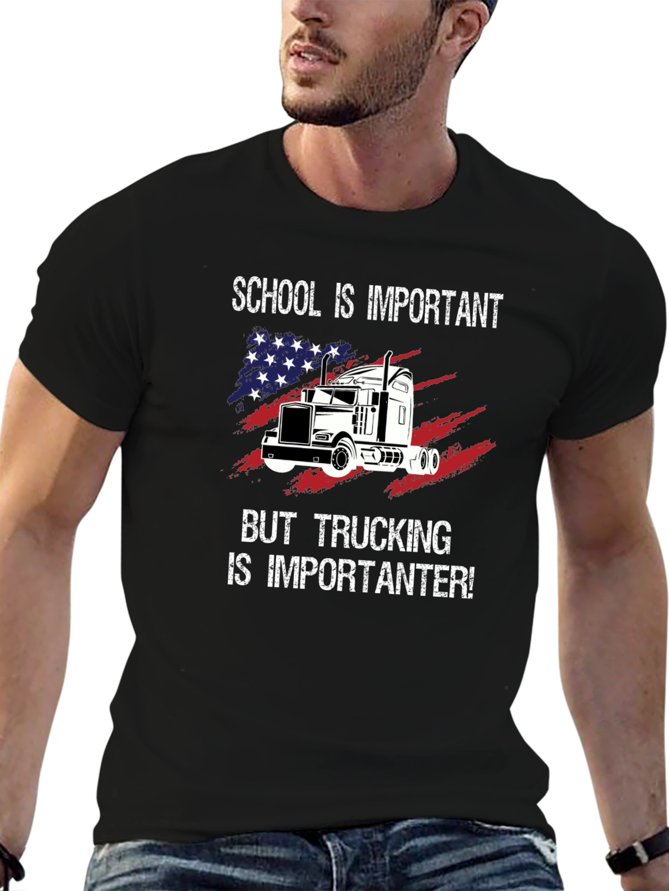 Trucker T-Shirt: School vs. Trucking Humor Tee