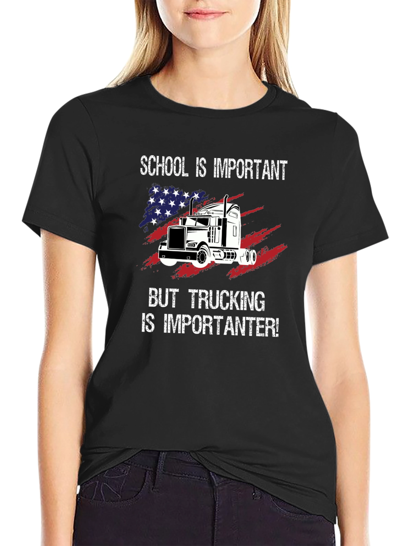 Trucker T-Shirt: School vs. Trucking Humor Tee