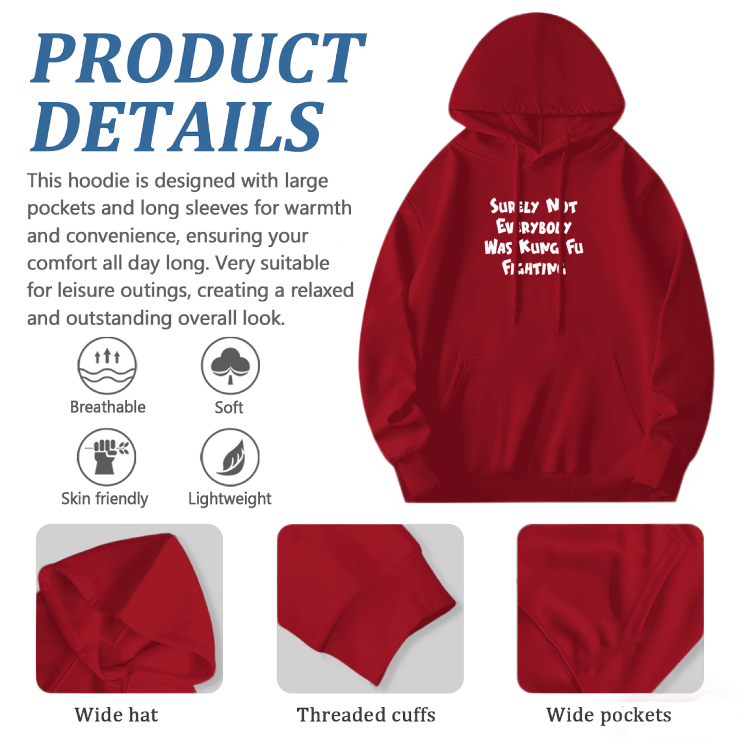 Funny Kung Fu Lyric Red Unisex Hoodie