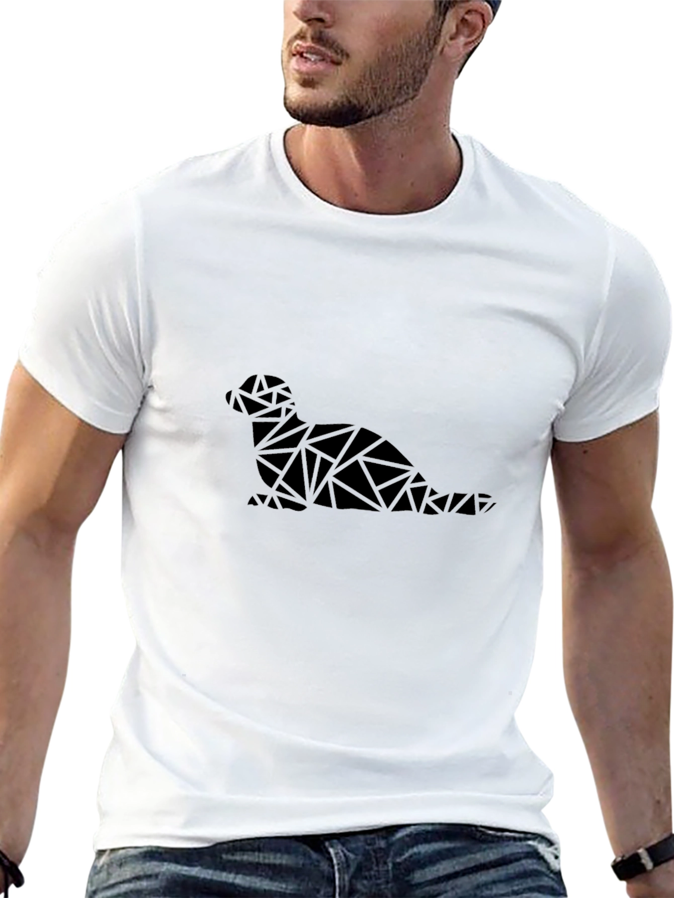 Geometric Seal Graphic Black T-Shirt