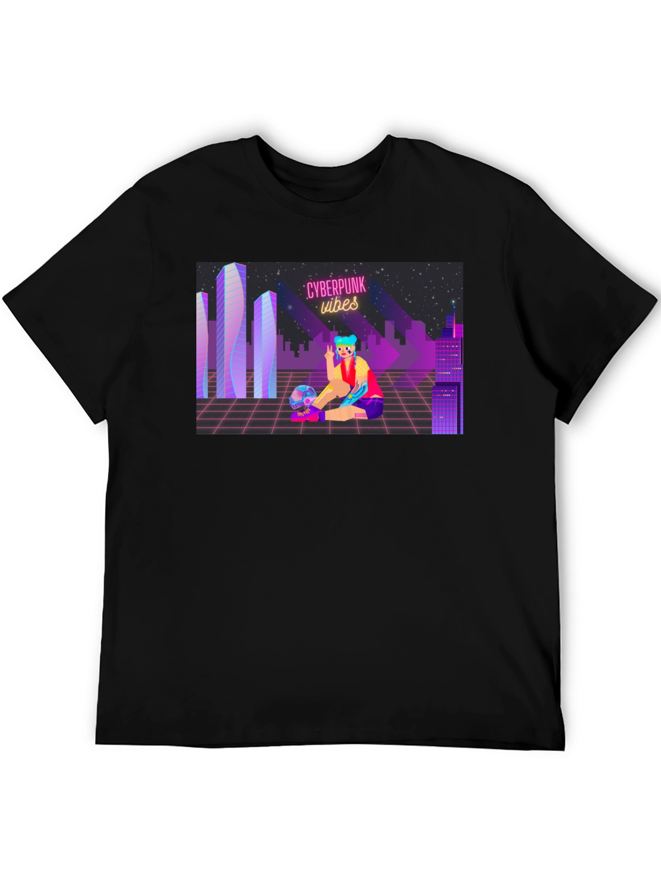 Cyberpunk Vibes Graphic T-Shirt - Cool Futuristic Design