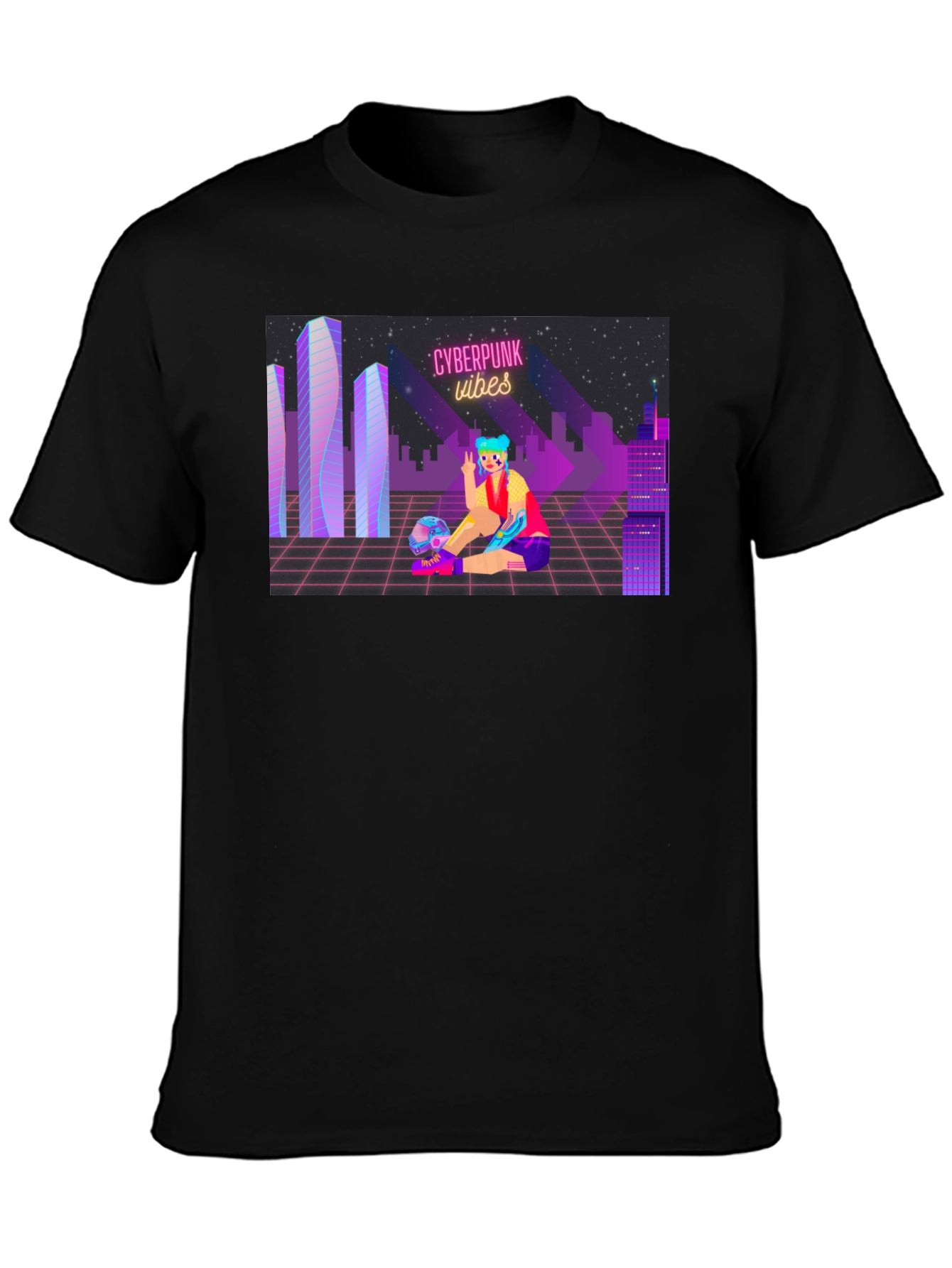 Cyberpunk Vibes Graphic T-Shirt - Cool Futuristic Design