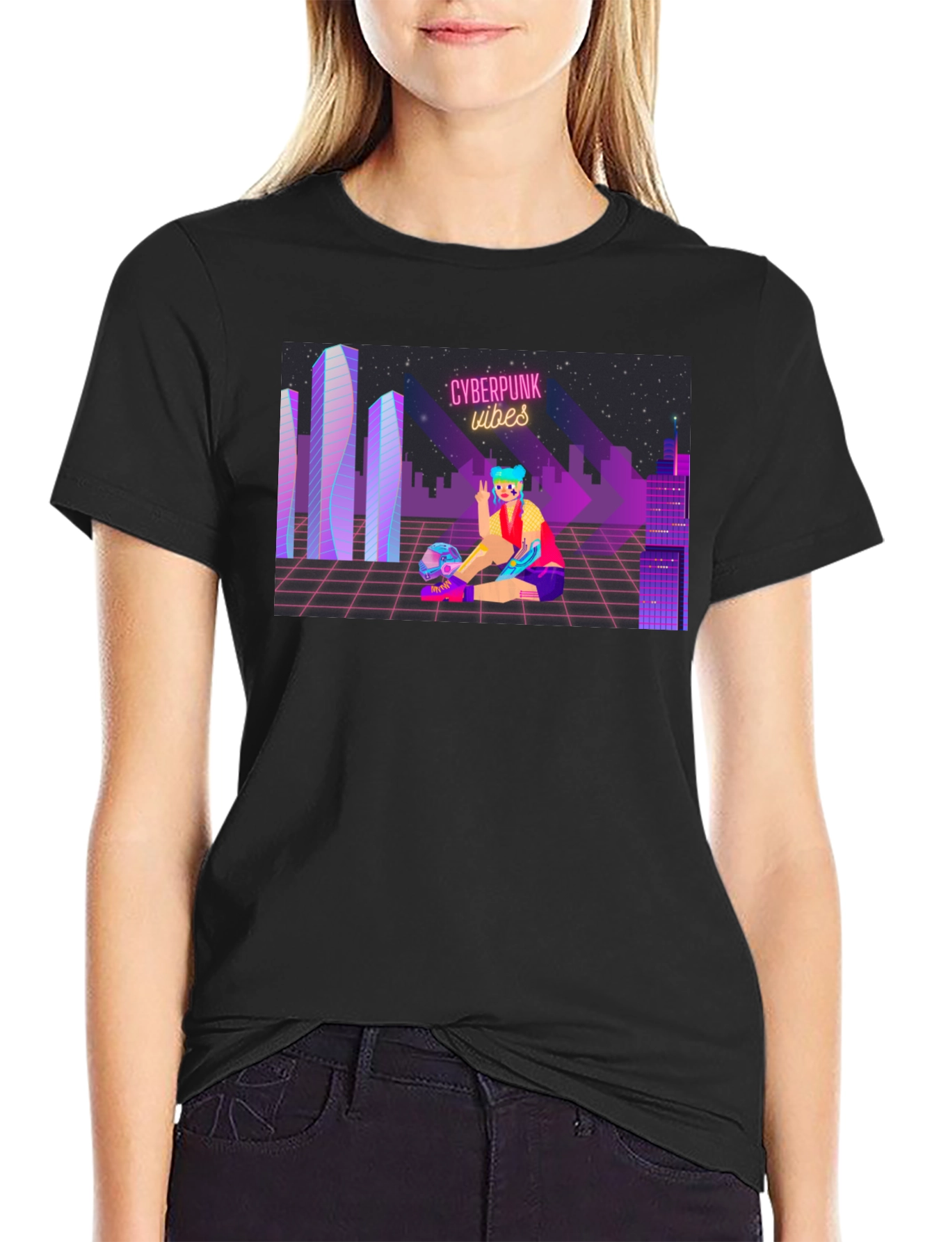 Cyberpunk Vibes Graphic T-Shirt - Cool Futuristic Design