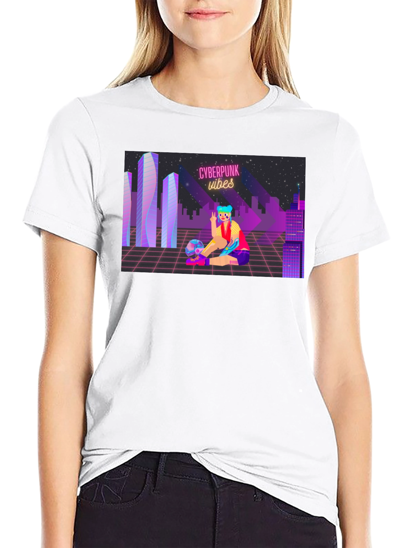 Cyberpunk Vibes Graphic T-Shirt - Cool Futuristic Design