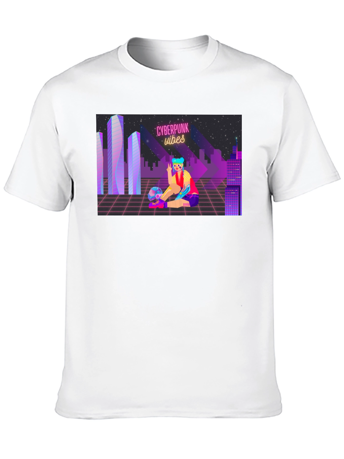 Cyberpunk Vibes Graphic T-Shirt - Cool Futuristic Design