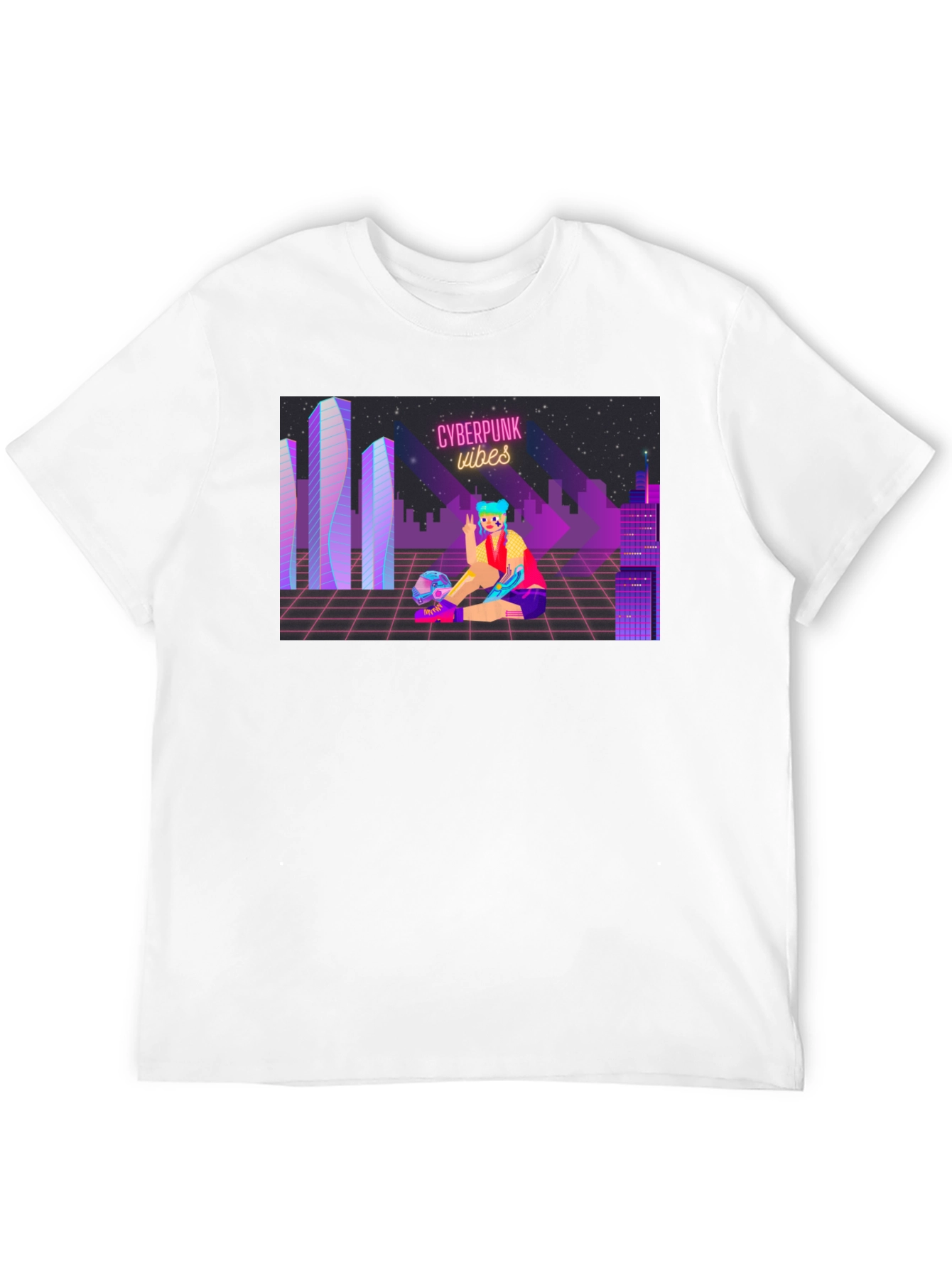 Cyberpunk Vibes Graphic T-Shirt - Cool Futuristic Design