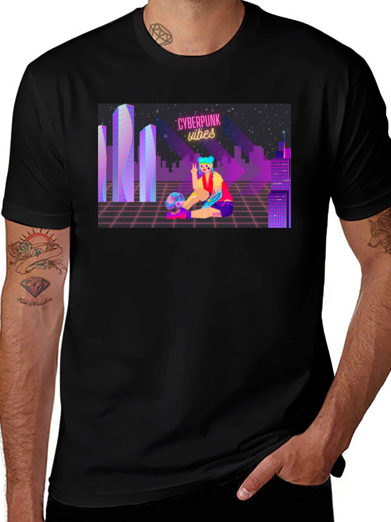 Cyberpunk Vibes Graphic T-Shirt - Cool Futuristic Design