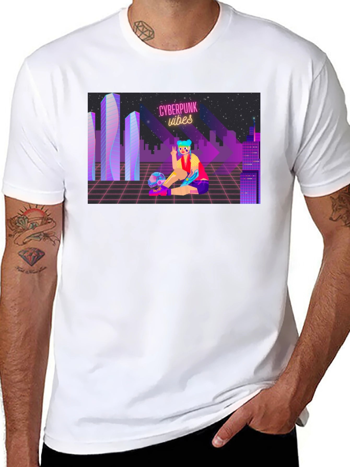 Cyberpunk Vibes Graphic T-Shirt - Cool Futuristic Design