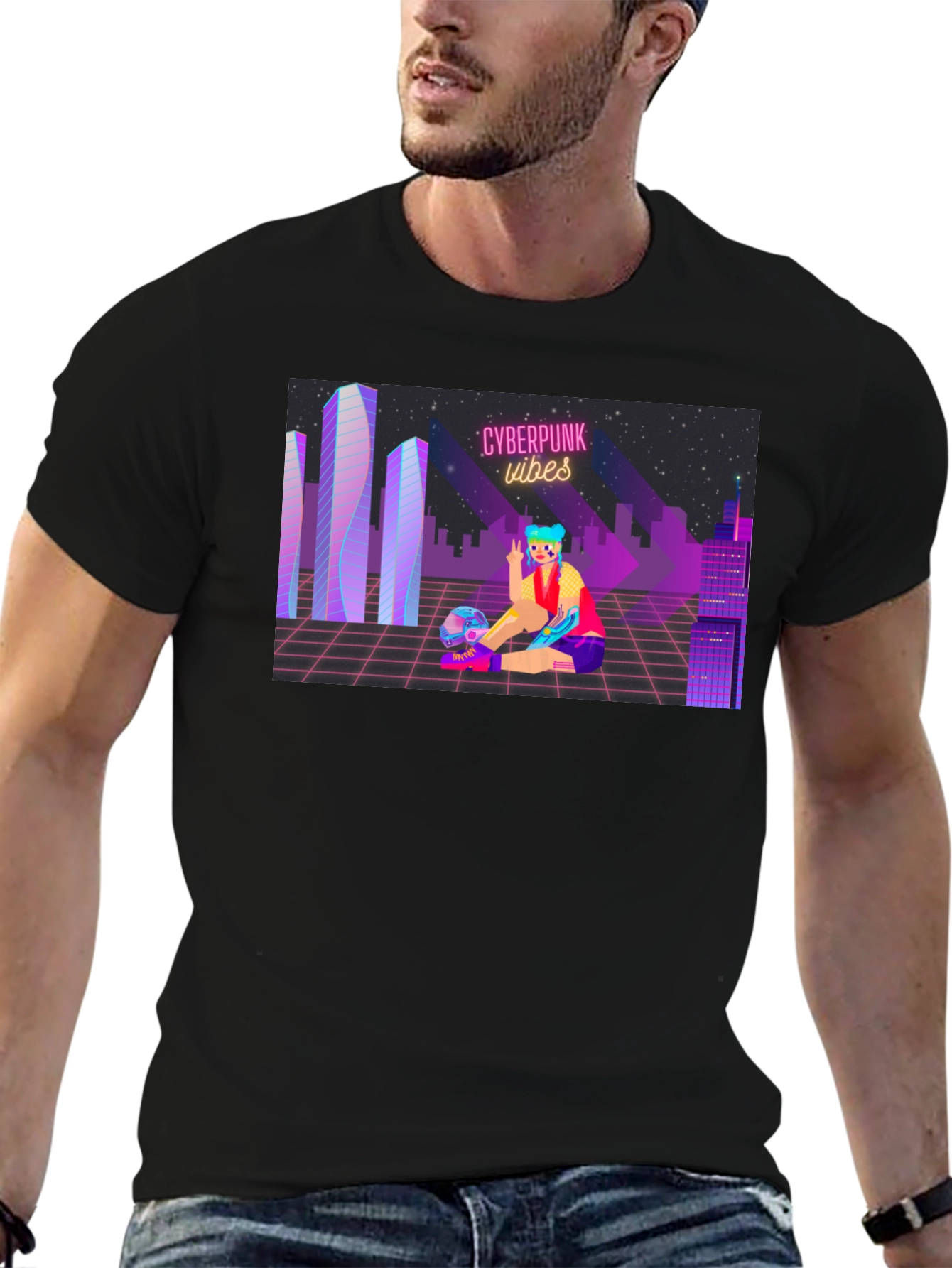 Cyberpunk Vibes Graphic T-Shirt - Cool Futuristic Design