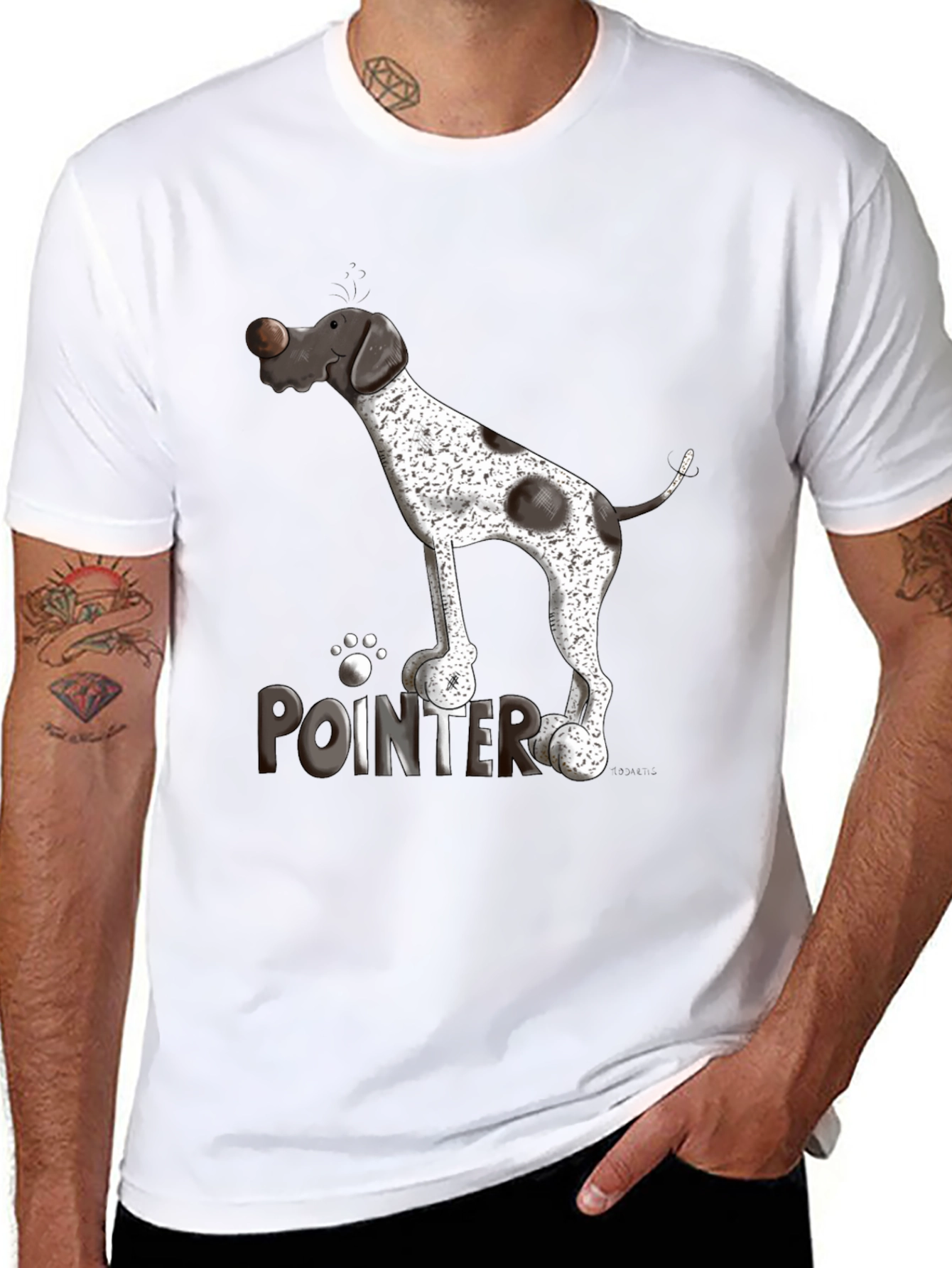 Pointer Dog Graphic T-Shirt - Black Cotton Tee